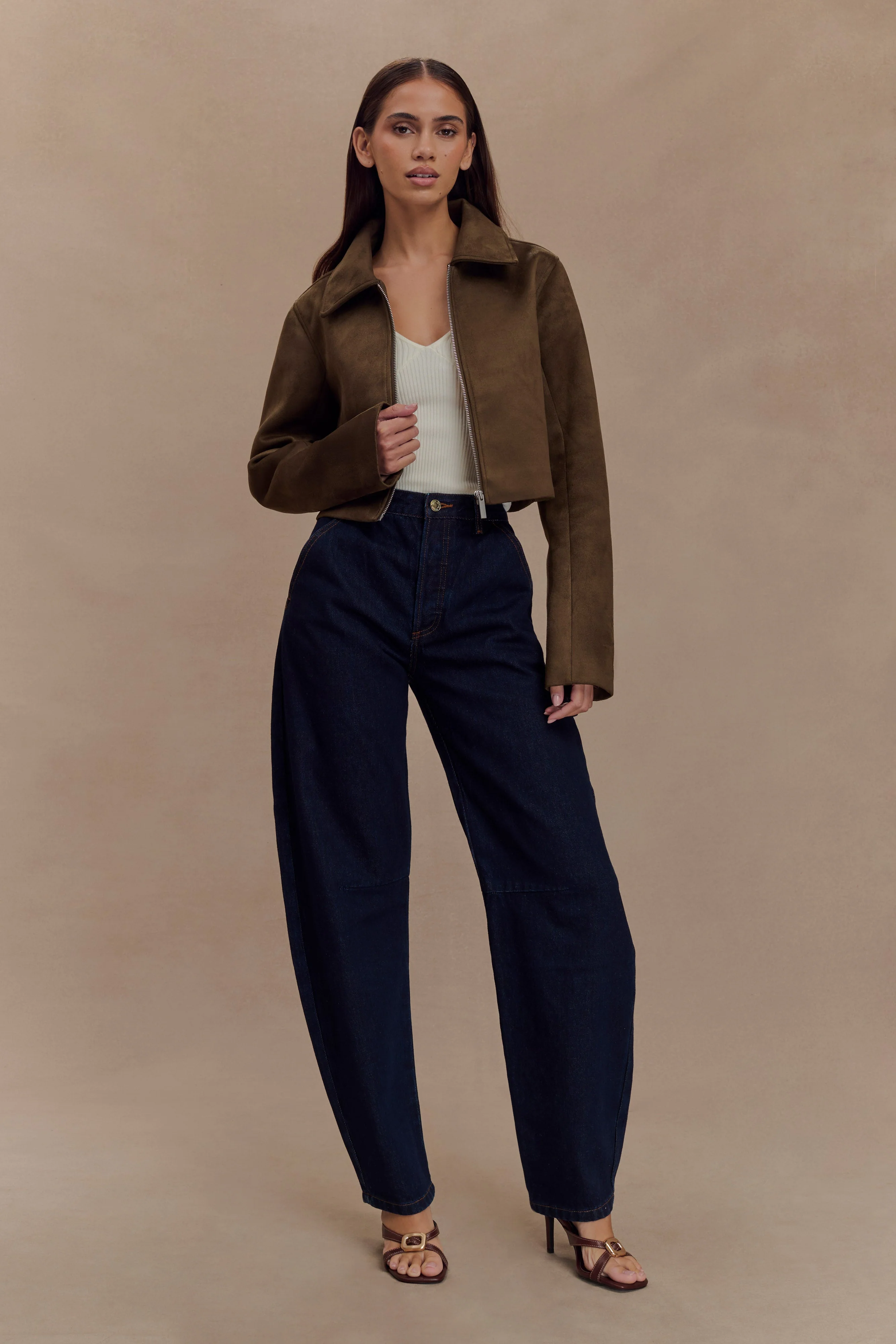 Hayes Faux Suede Collared Jacket - Chocolate - Image 9