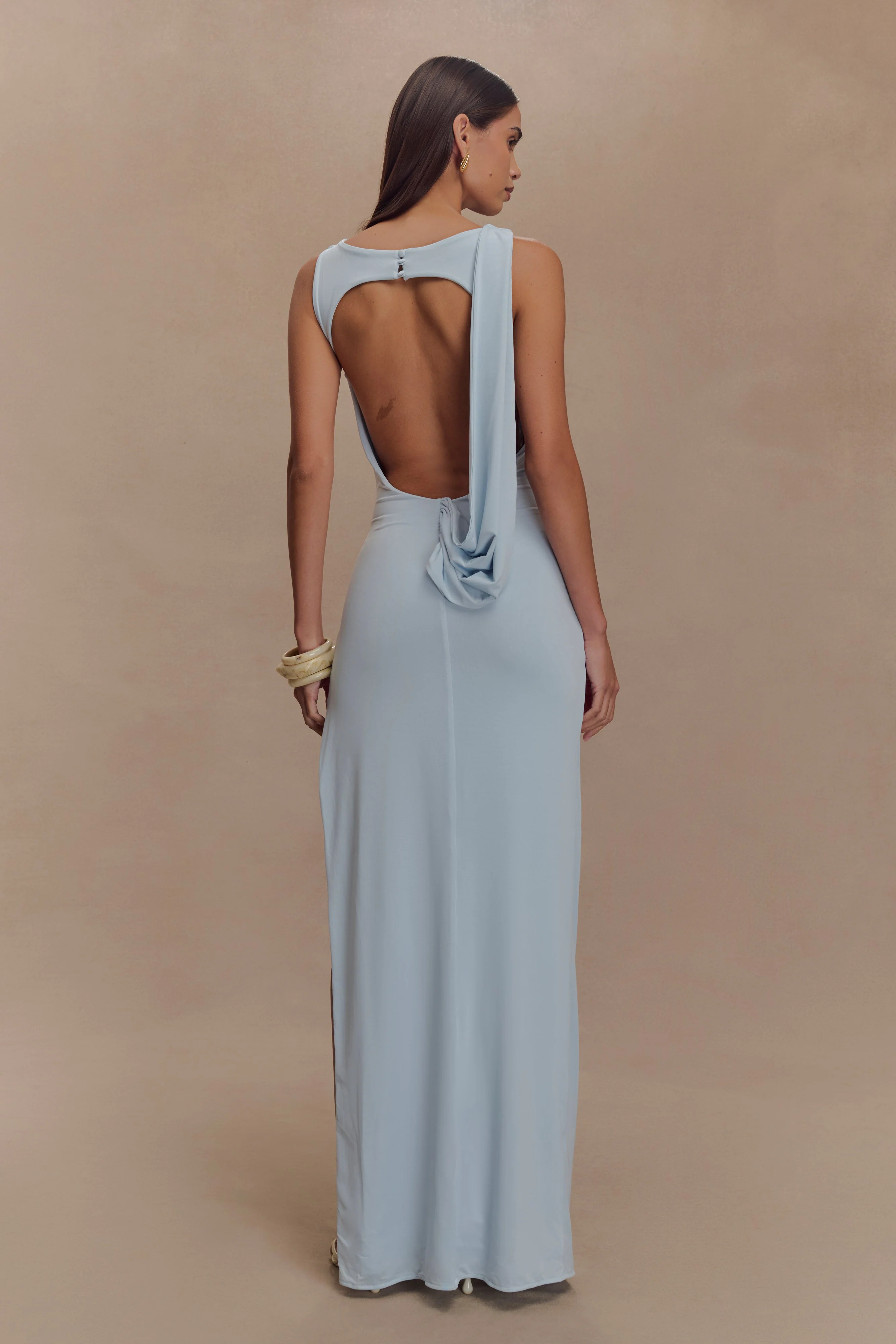 Henley Slinky Drape Maxi Dress - Pale Blue - Image 5