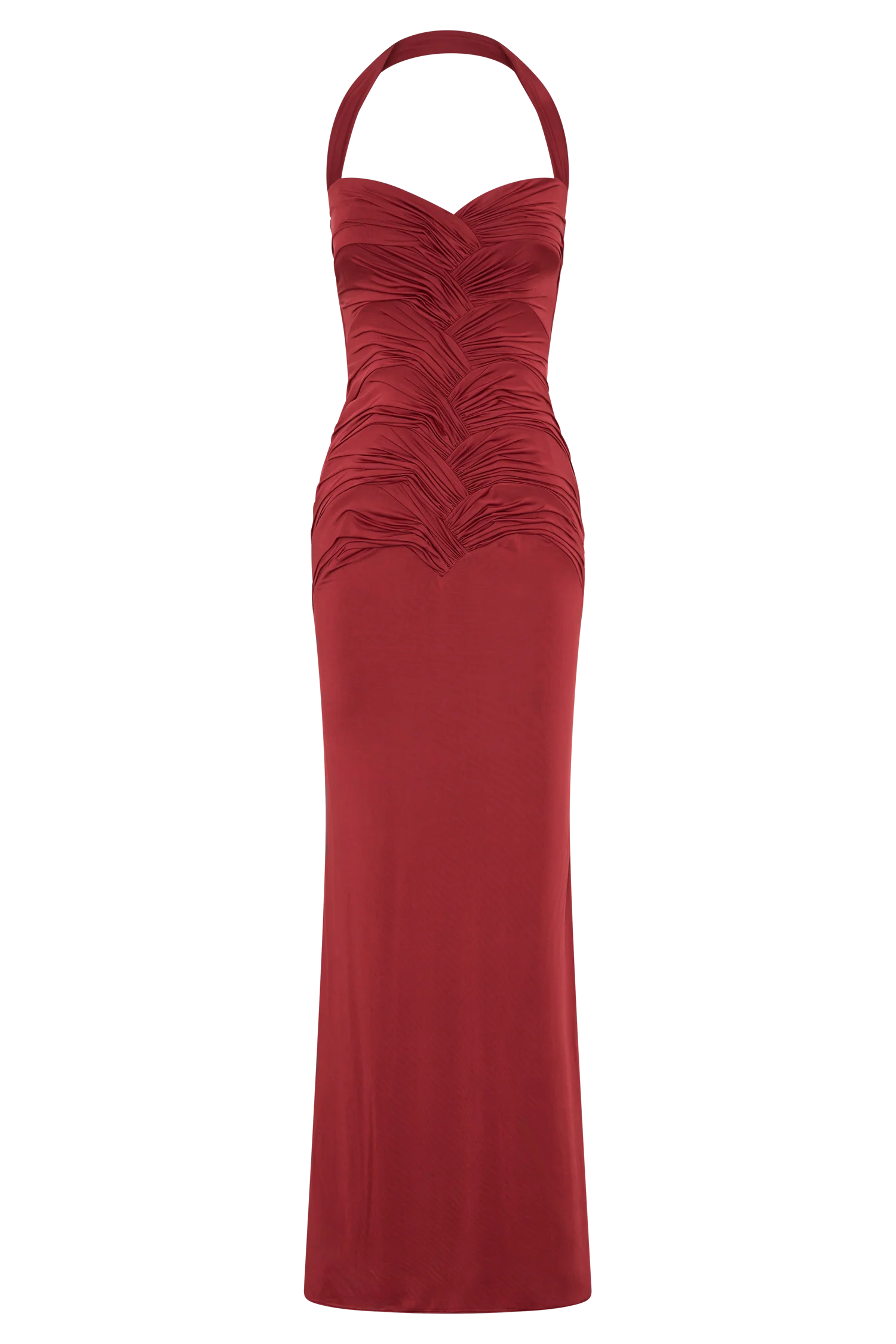 Hoai Gathered Slinky Halter Maxi Dress - Deep Red - Image 11