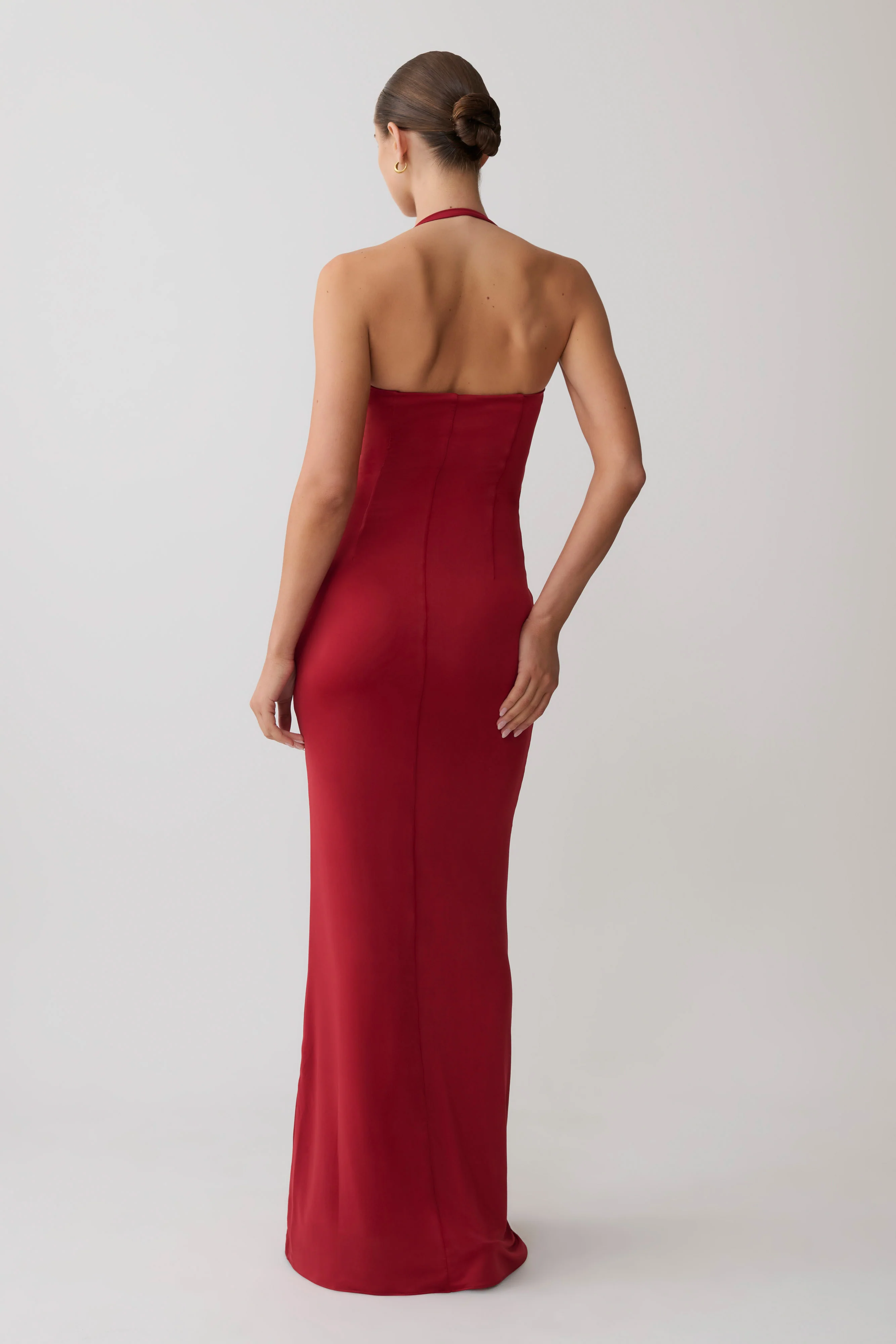 Hoai Gathered Slinky Halter Maxi Dress - Deep Red - Image 2