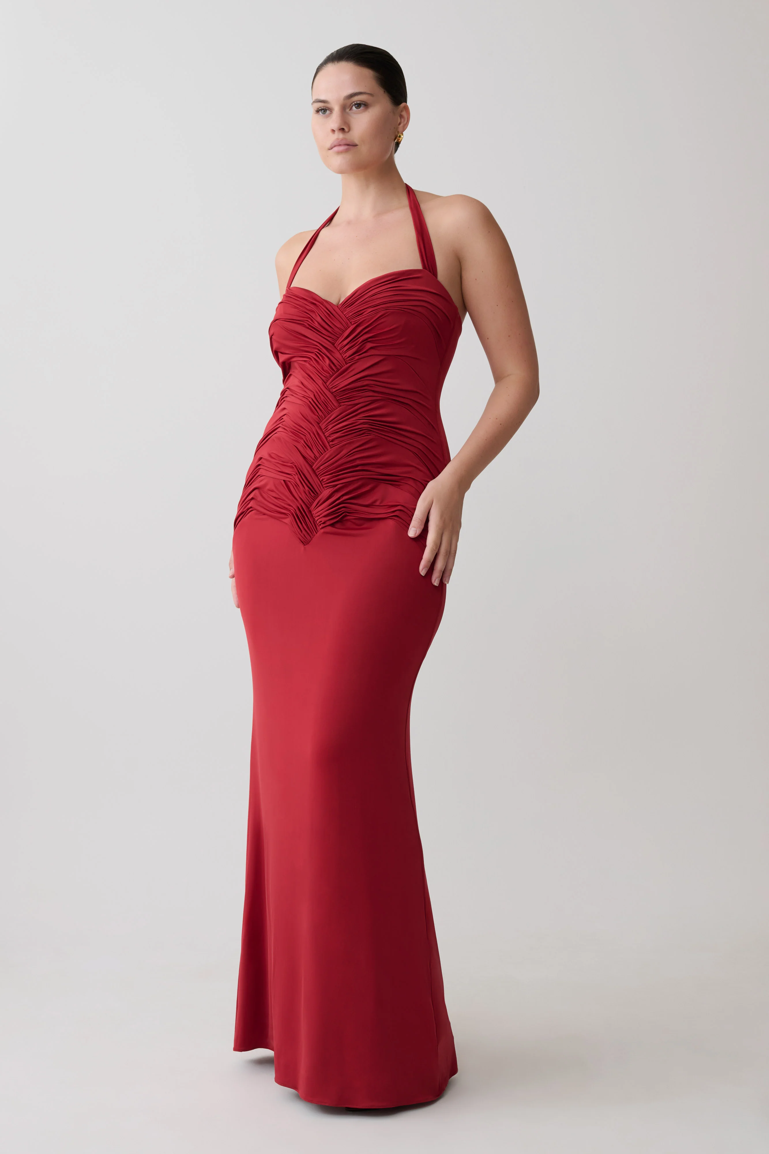 Hoai Gathered Slinky Halter Maxi Dress - Deep Red - Image 8