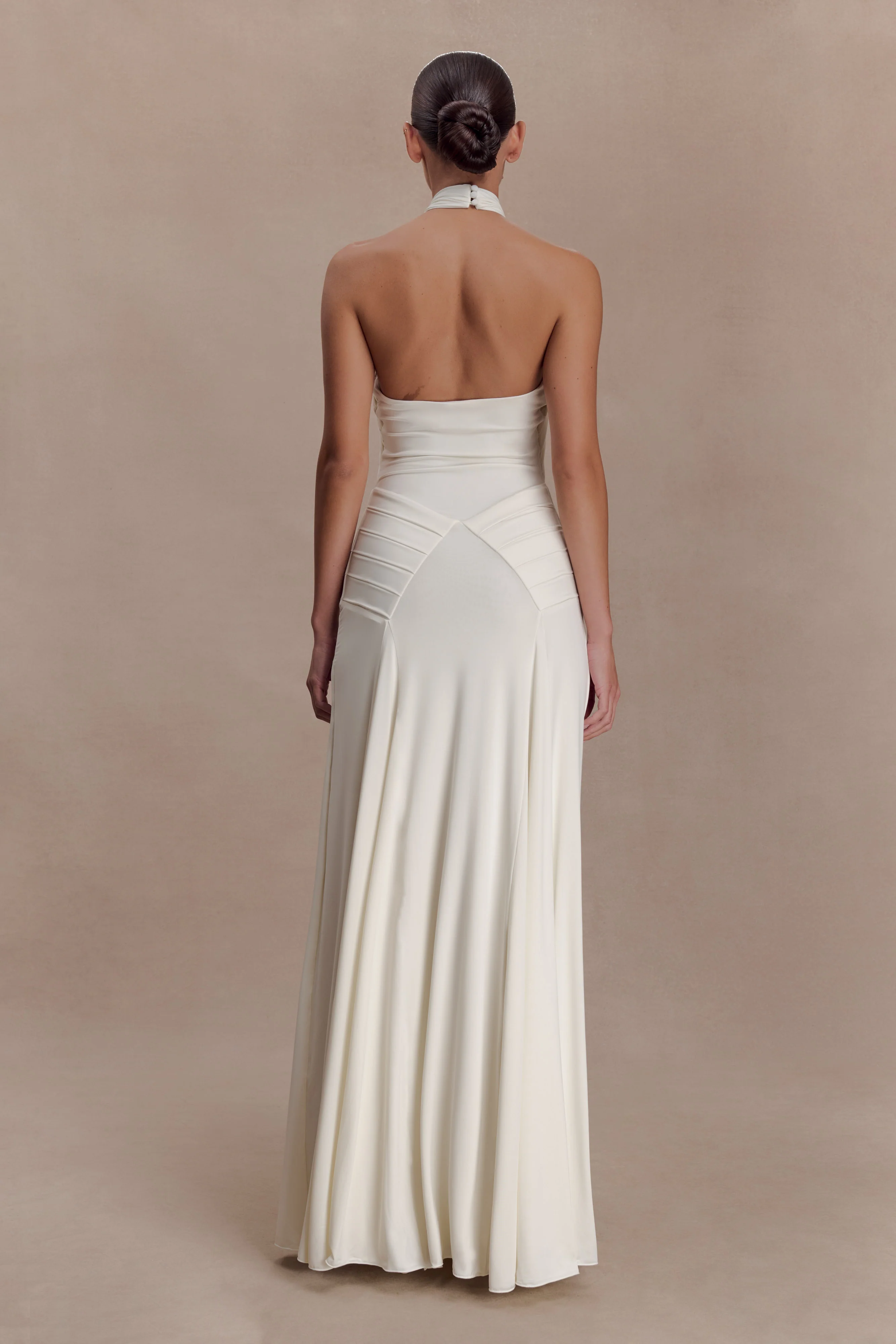 Indira Gathered Slinky Halter Maxi Dress - Ivory - Image 2