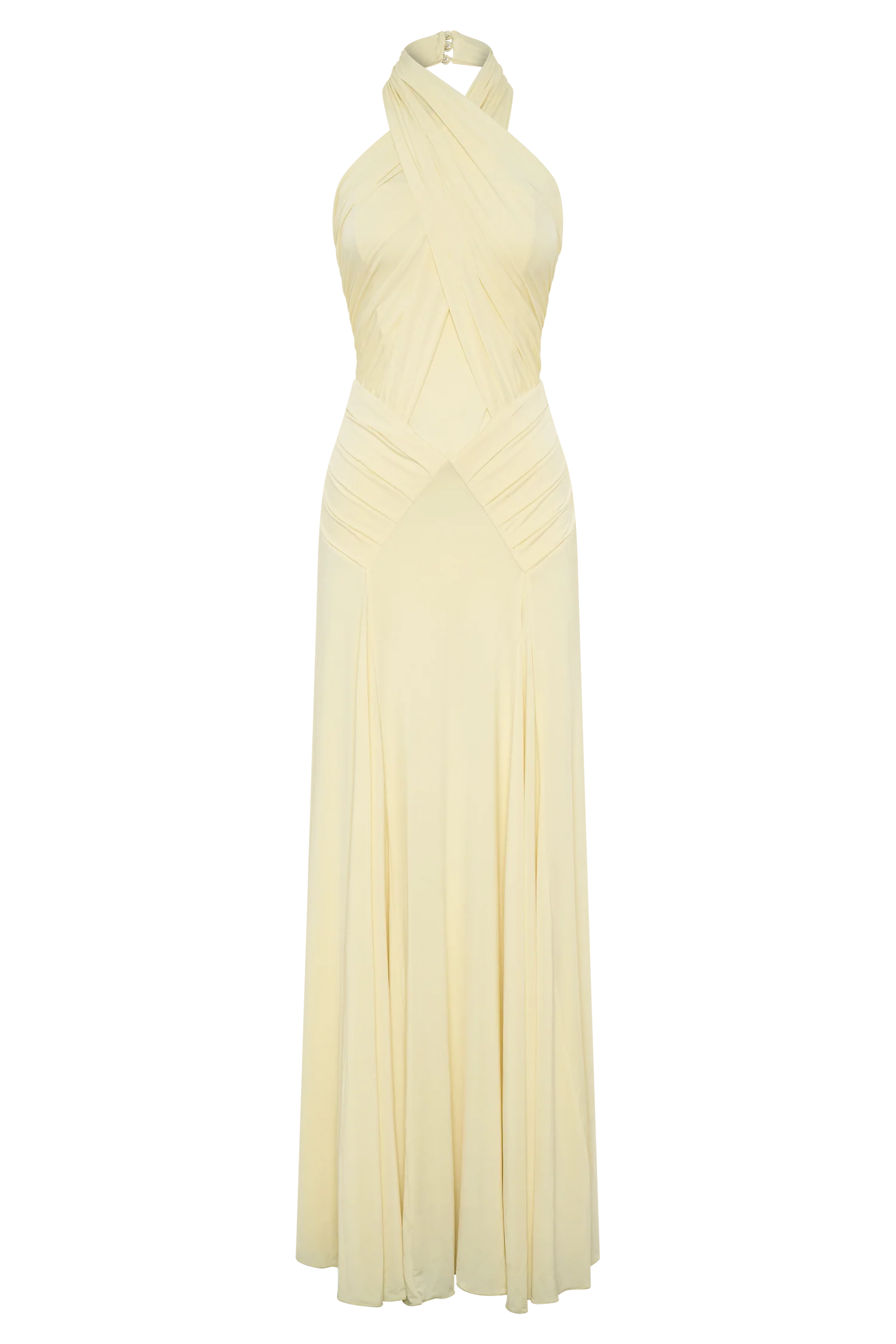 Indira Gathered Slinky Halter Maxi Dress - Lemon - Image 8