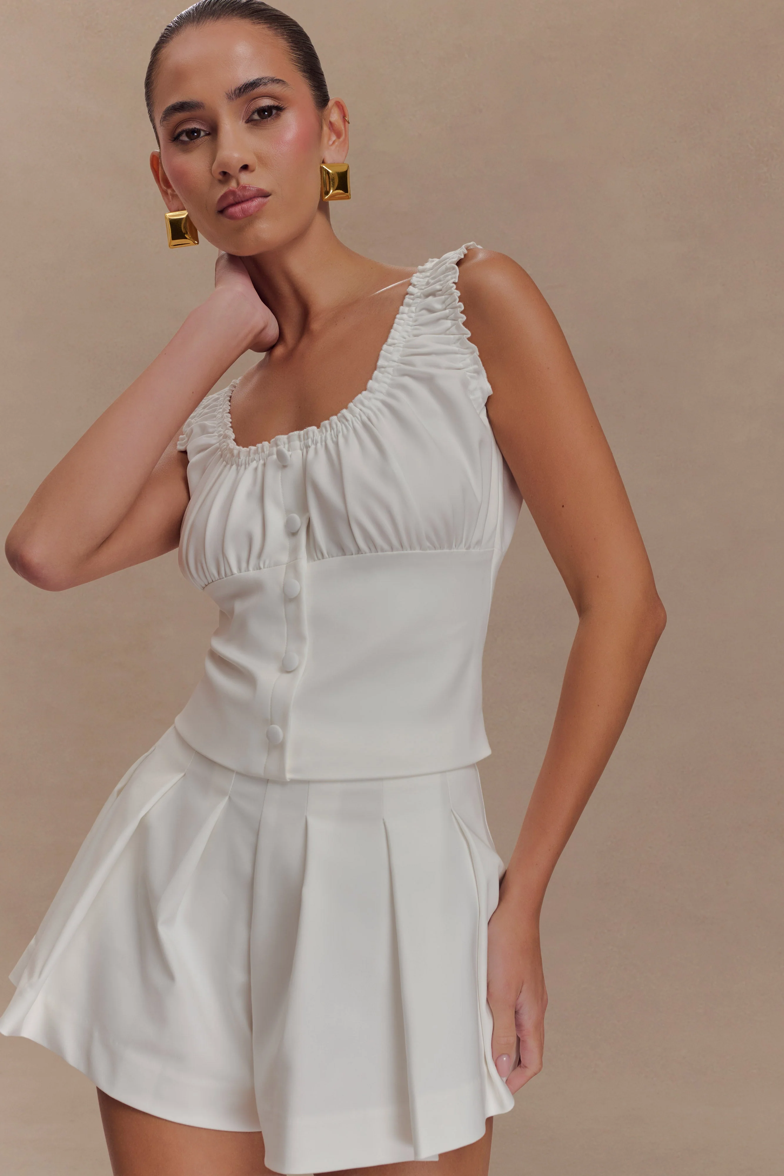 Ines Sleeveless Ruched Top - White - Image 3