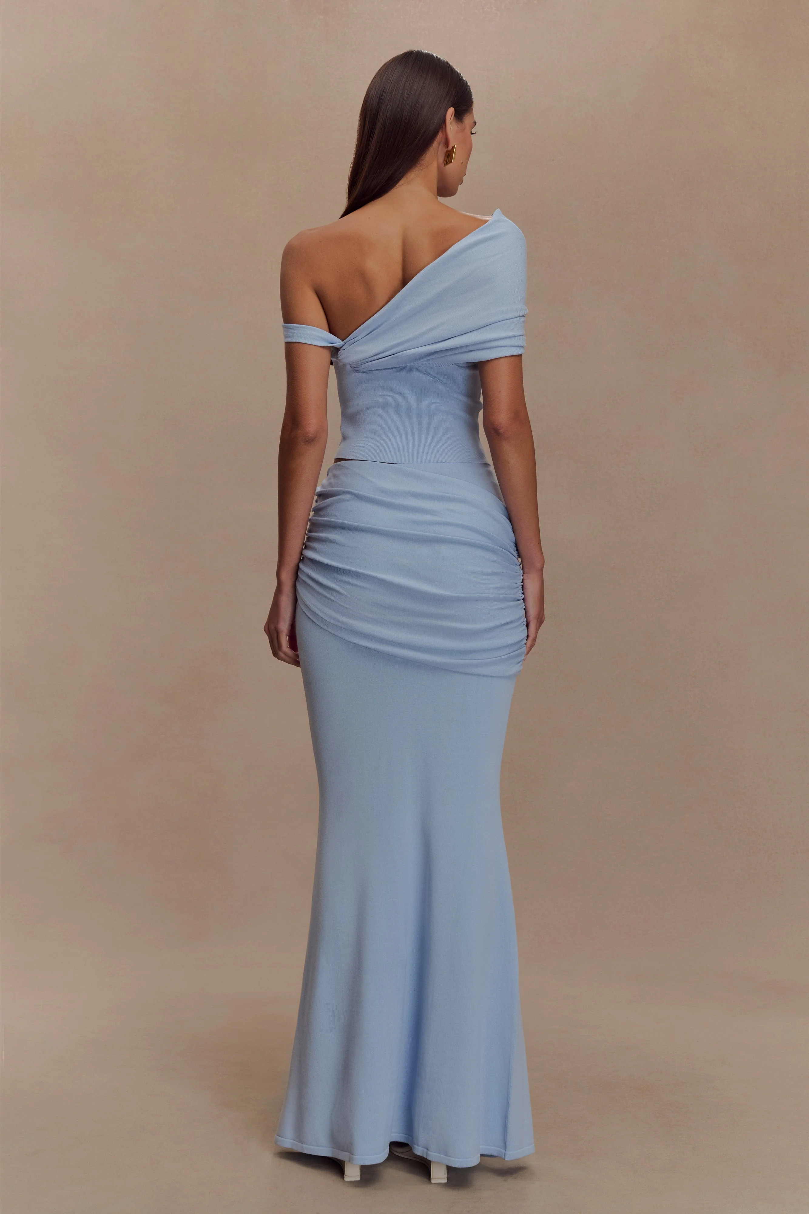 Irene Gathered Knit Maxi Skirt - Blue - Image 3