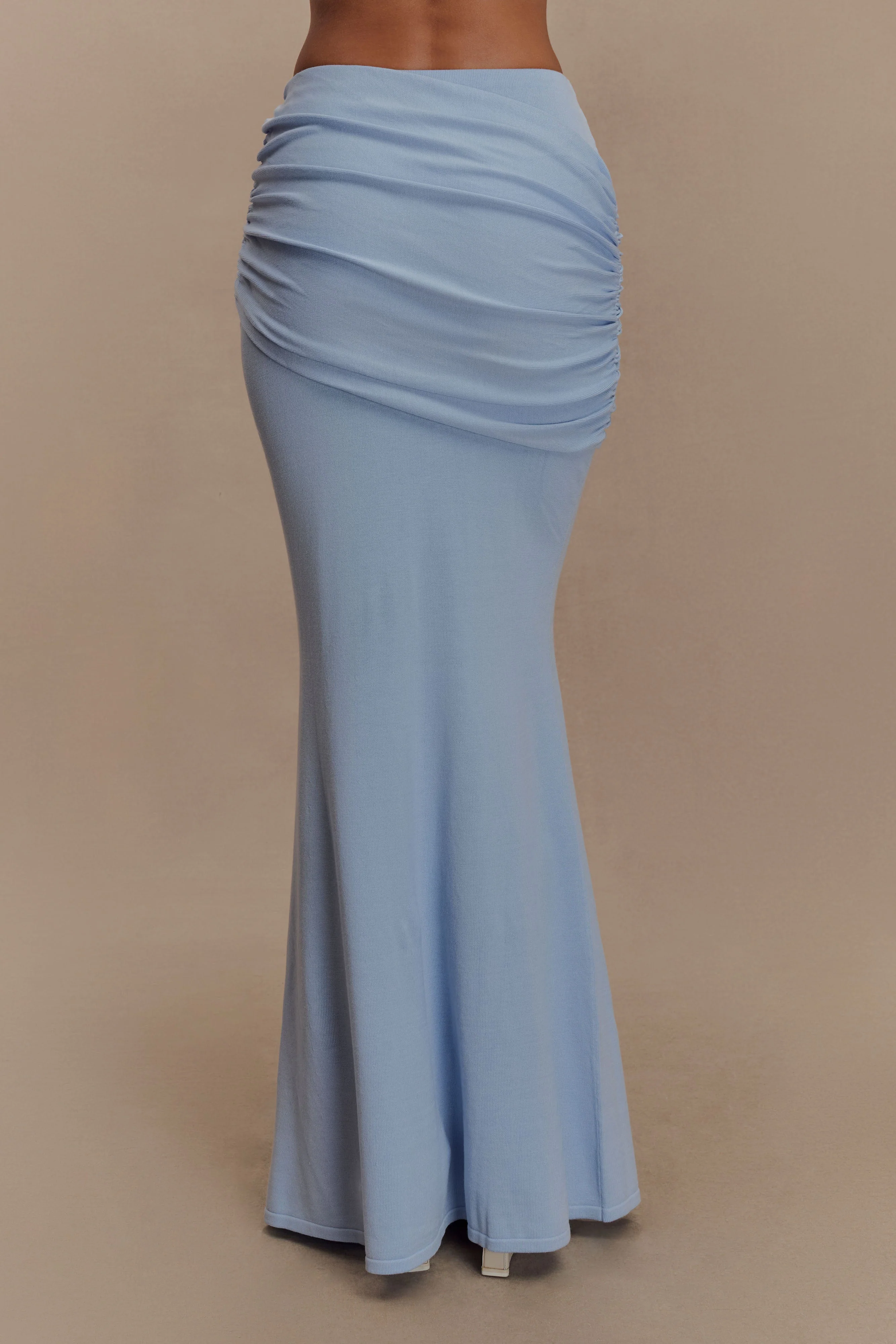 Irene Gathered Knit Maxi Skirt - Blue - Image 5