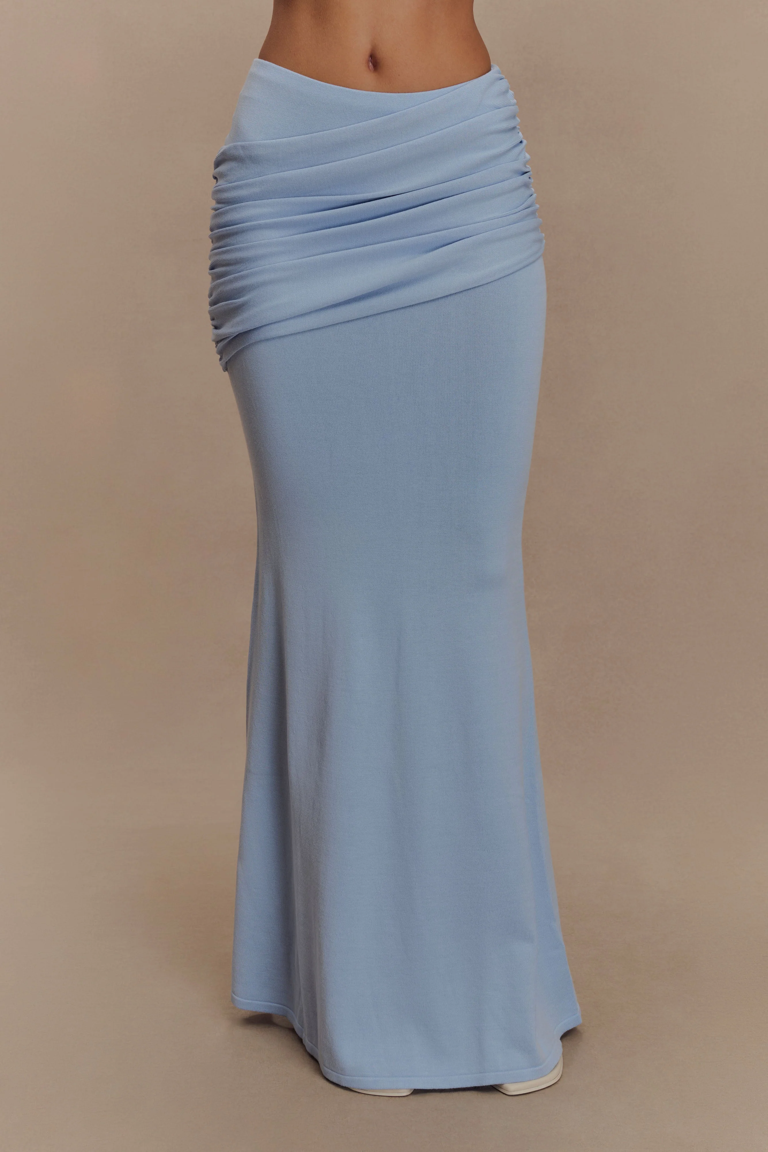 Irene Gathered Knit Maxi Skirt - Blue - Image 6