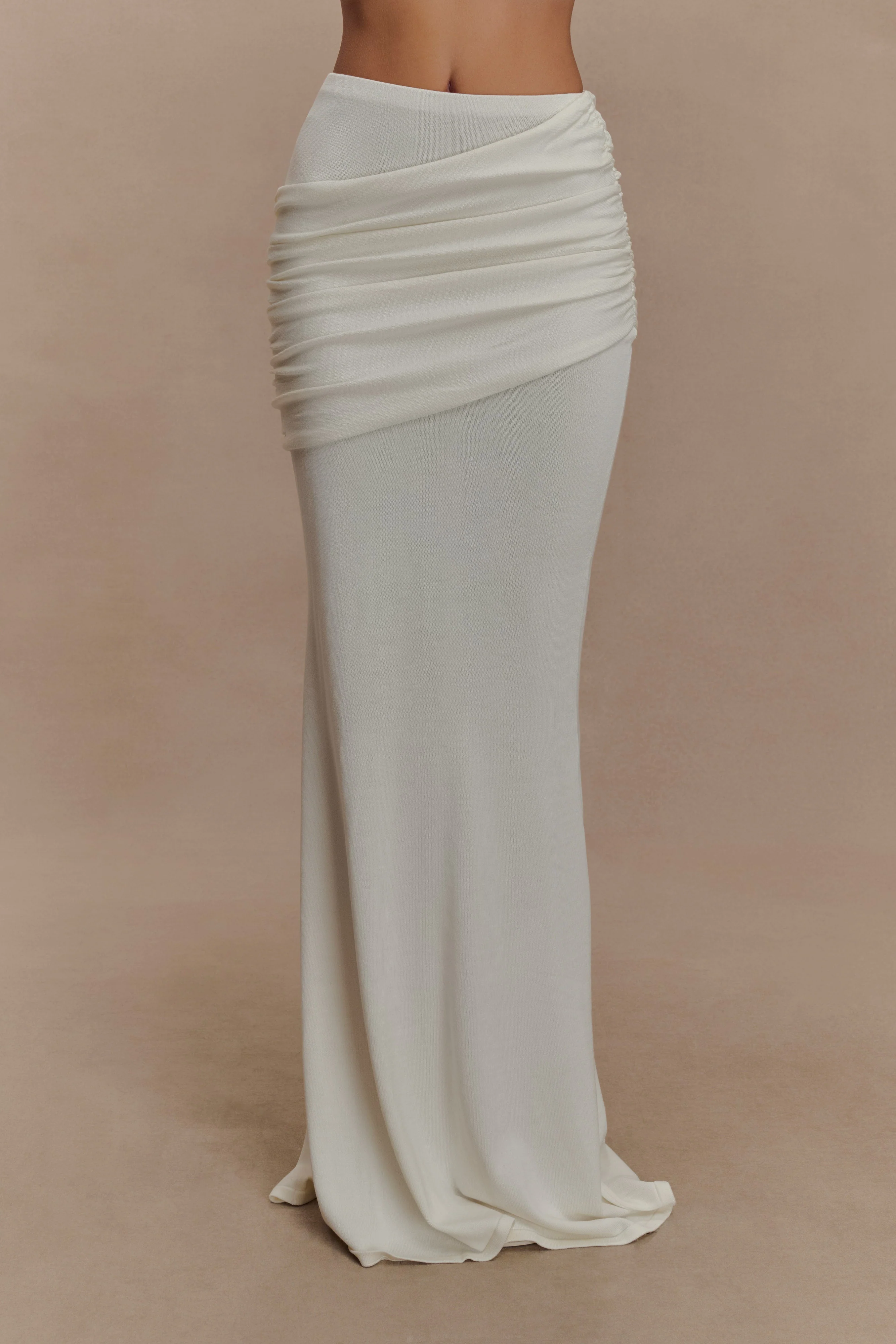 Irene Gathered Knit Maxi Skirt - Ivory - Image 3