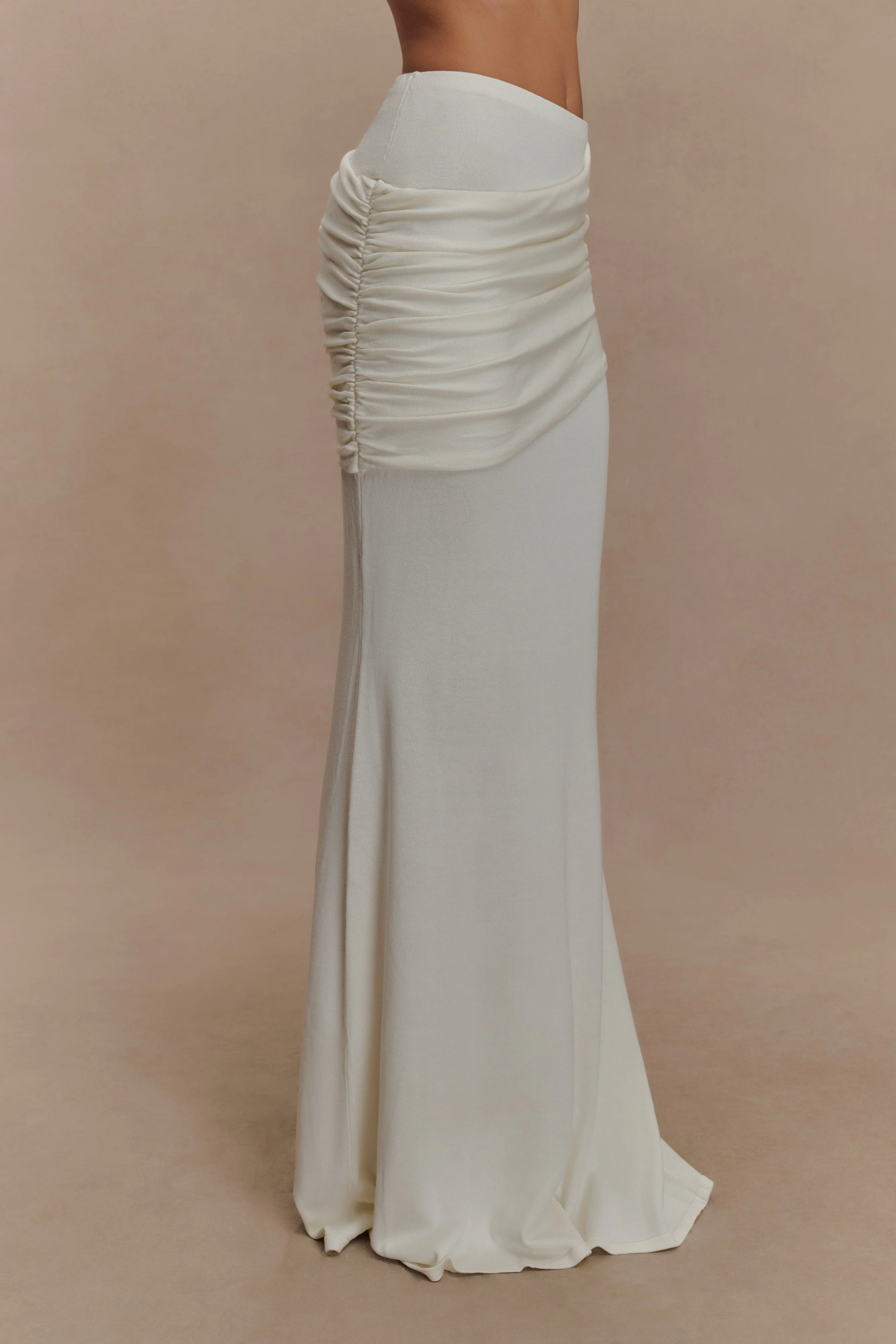 Irene Gathered Knit Maxi Skirt - Ivory - Image 4