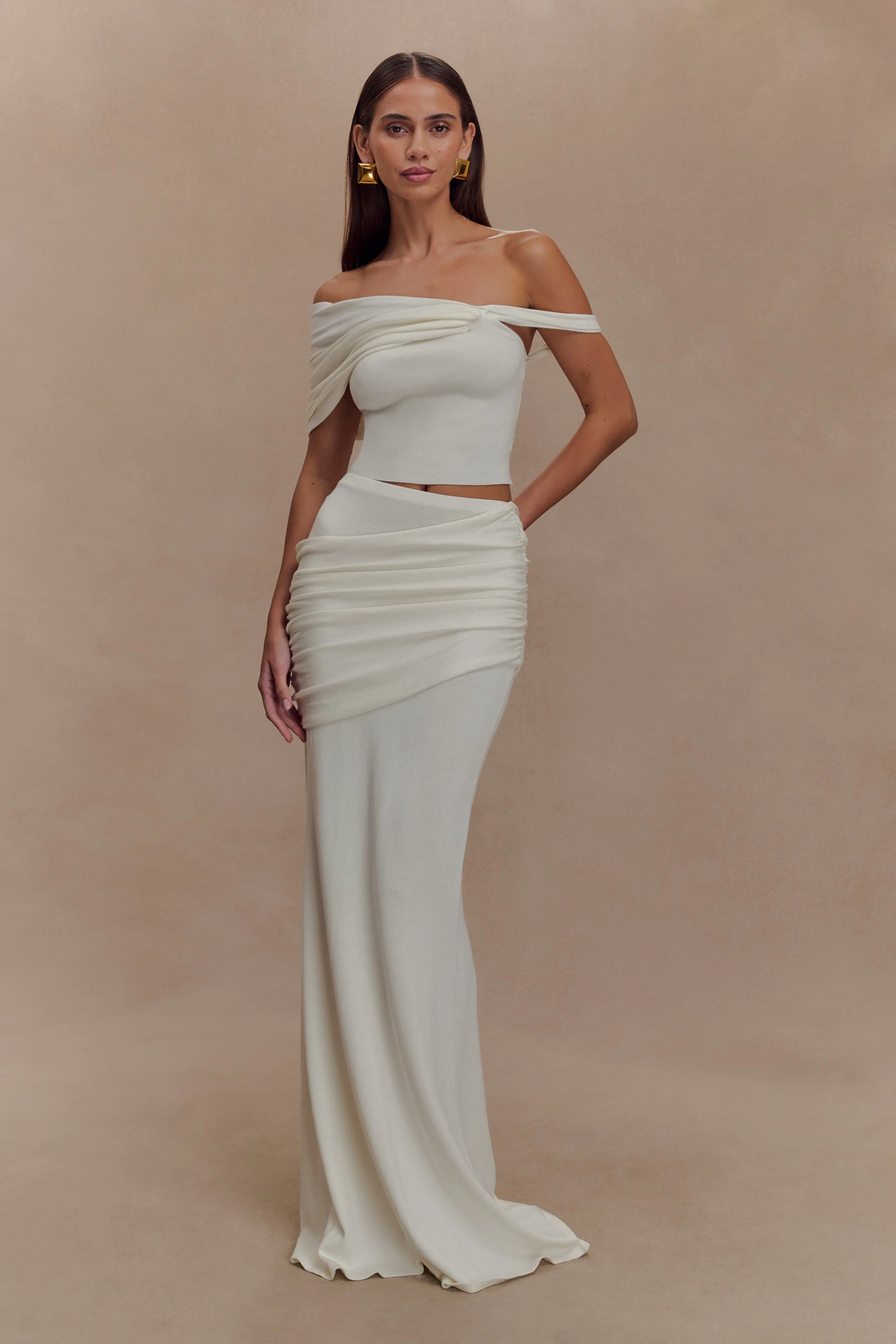 Irene Gathered Knit Top - Ivory - Image 4