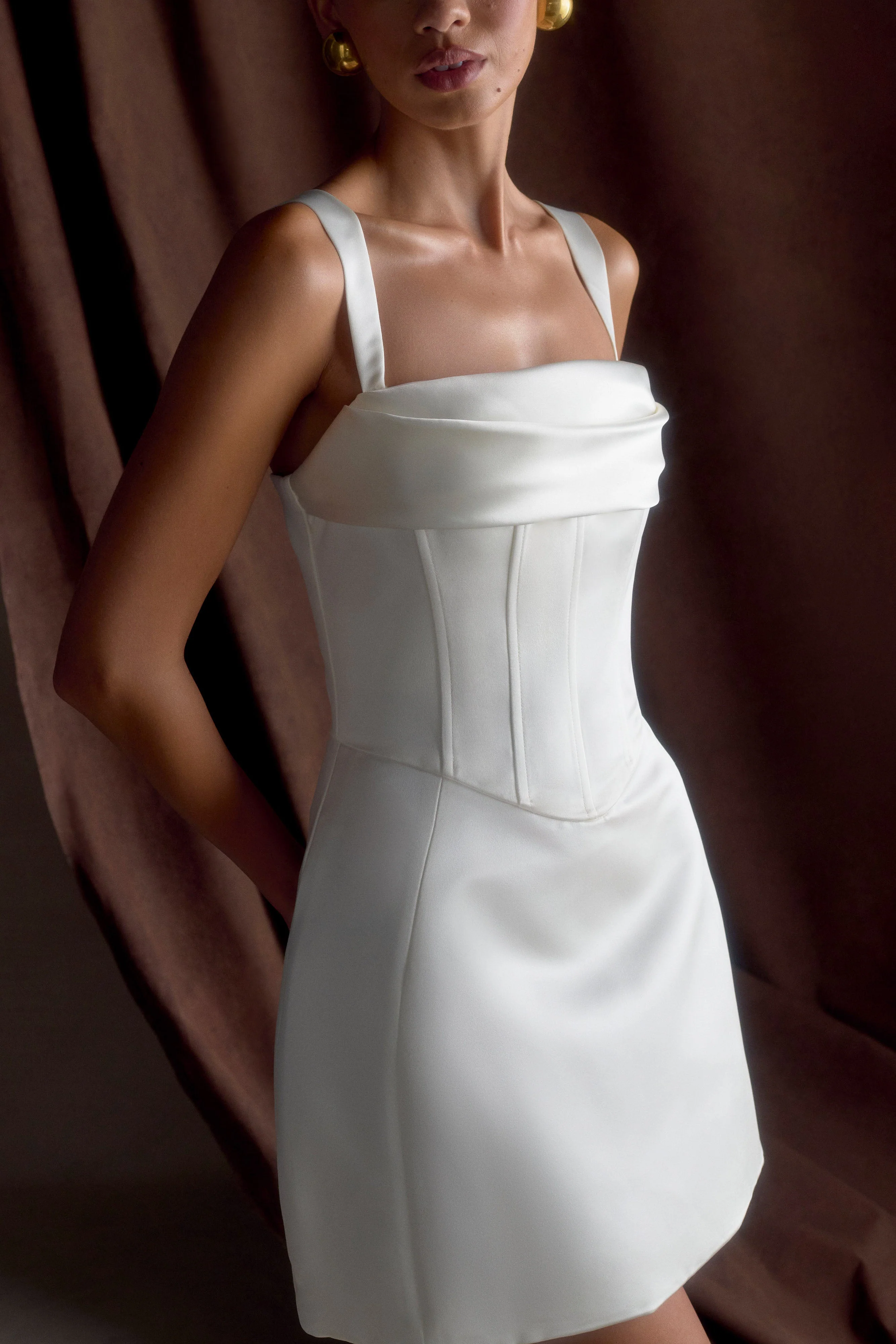 Isabel Satin Corset Mini Dress - White - Image 4