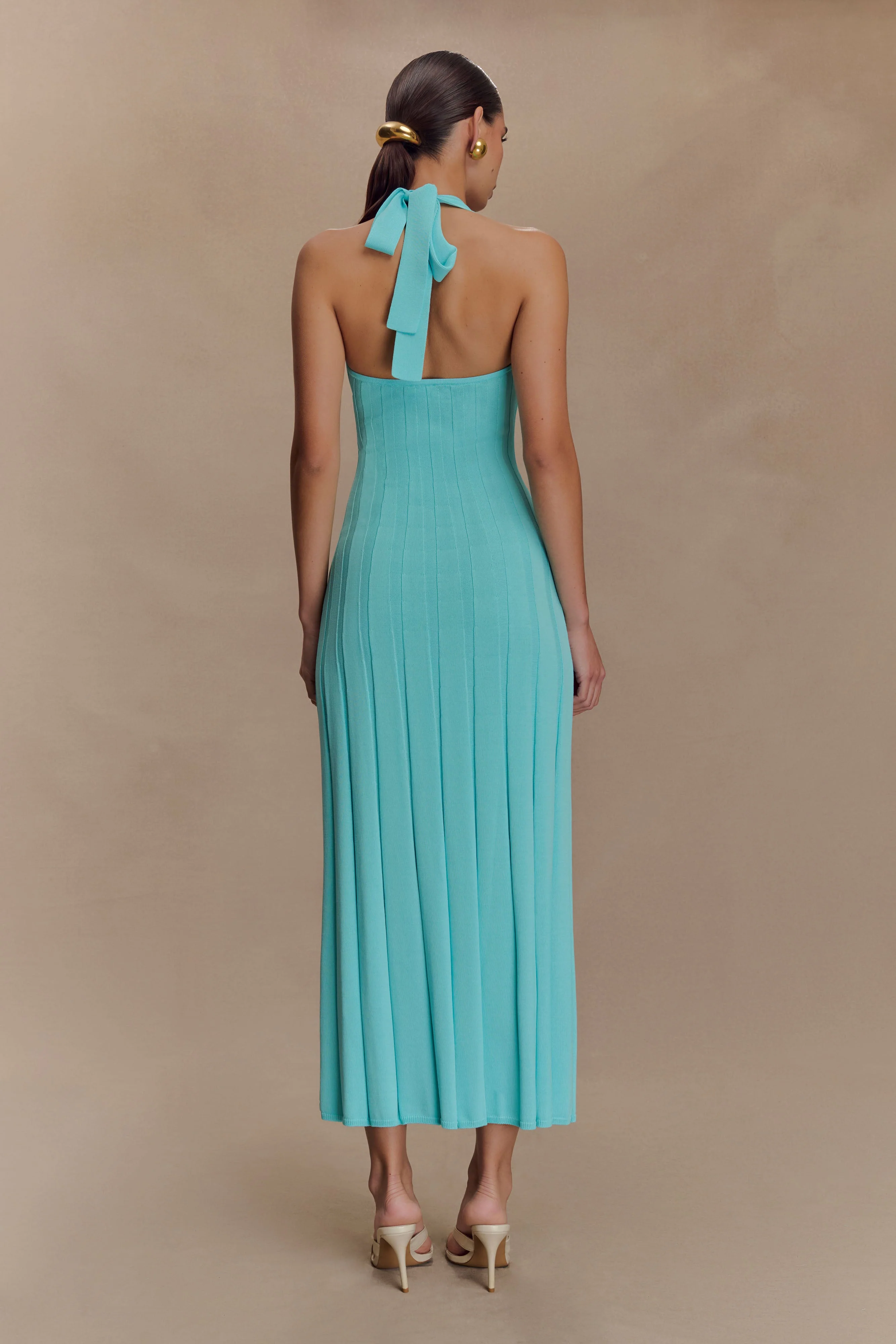 Jacqui Halter Knit Midi Dress - Cyan Blue - Image 5