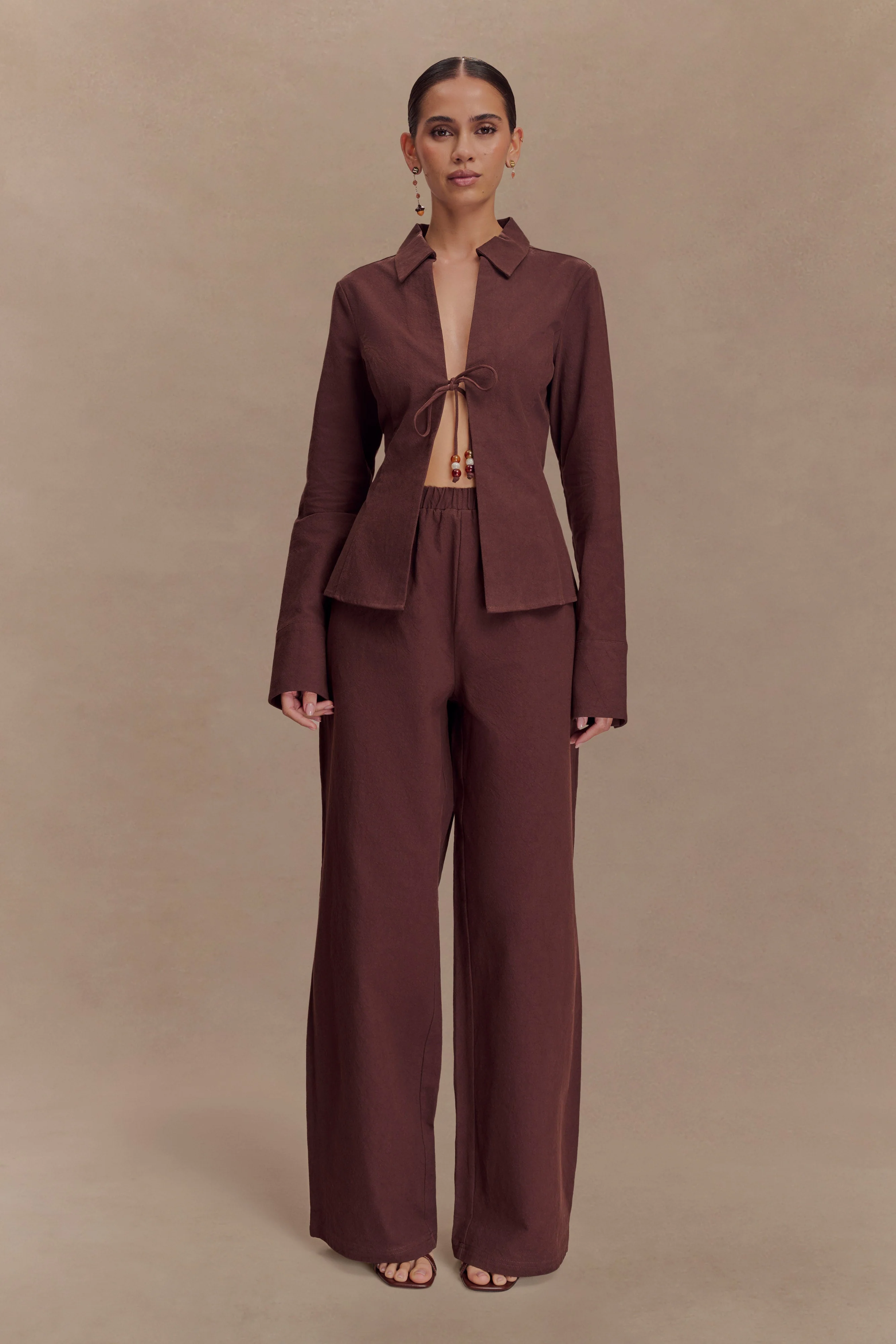 Janayia Cotton Wide Leg Pants - Dark Espresso - Image 7