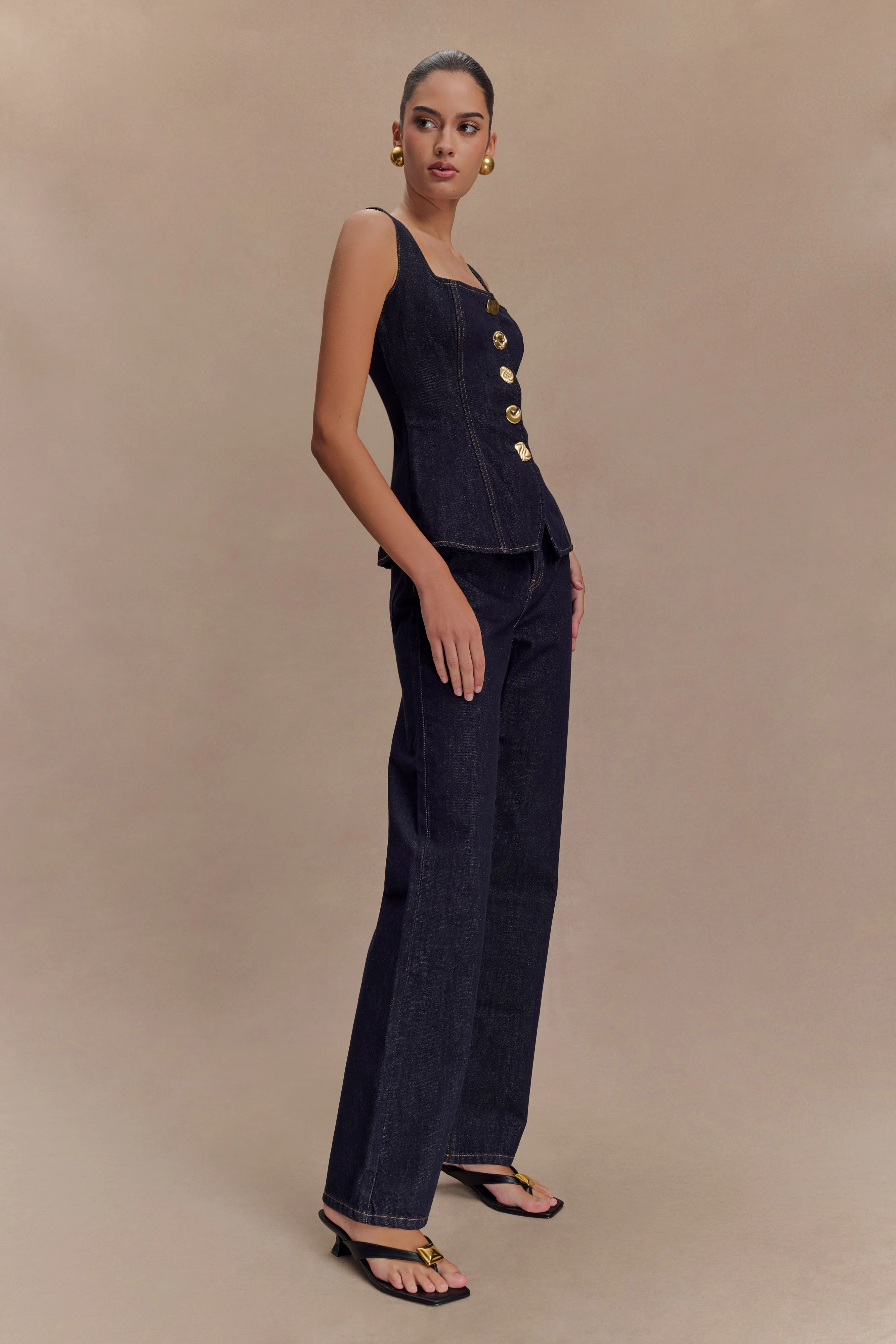 Janine High Waisted Straight Leg Jeans - Washed Indigo Blue - Image 4