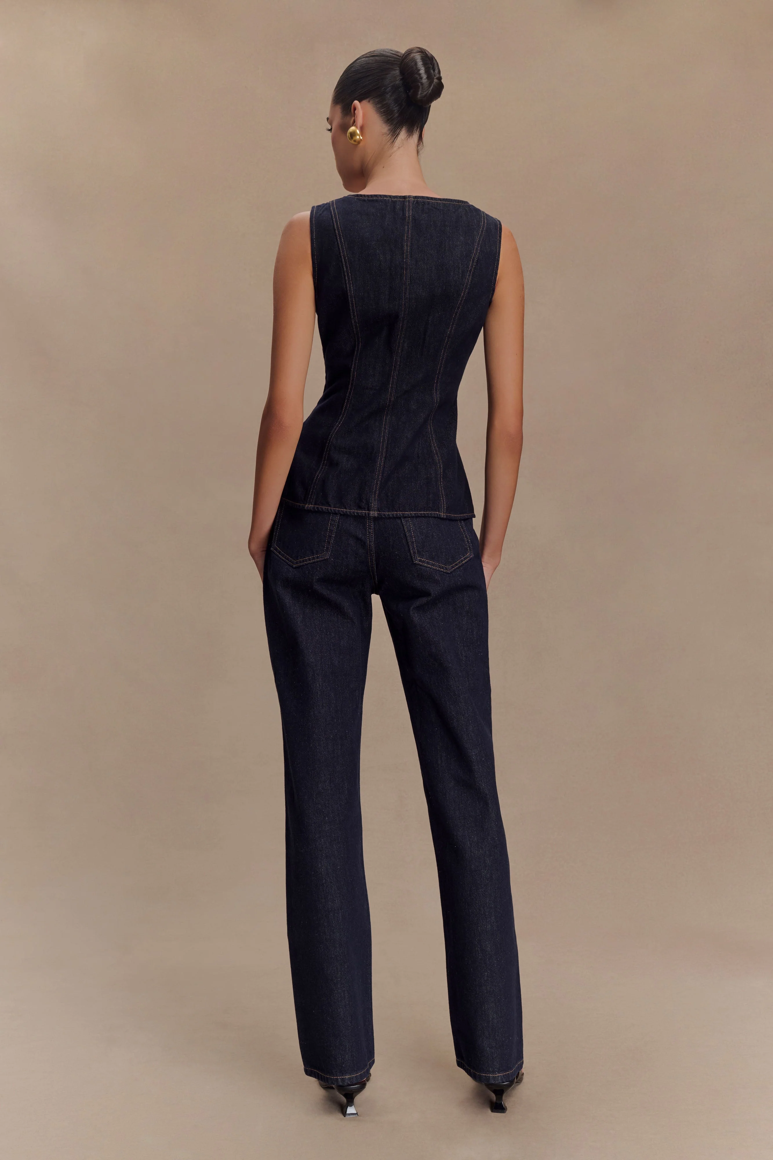 Janine High Waisted Straight Leg Jeans - Washed Indigo Blue - Image 5