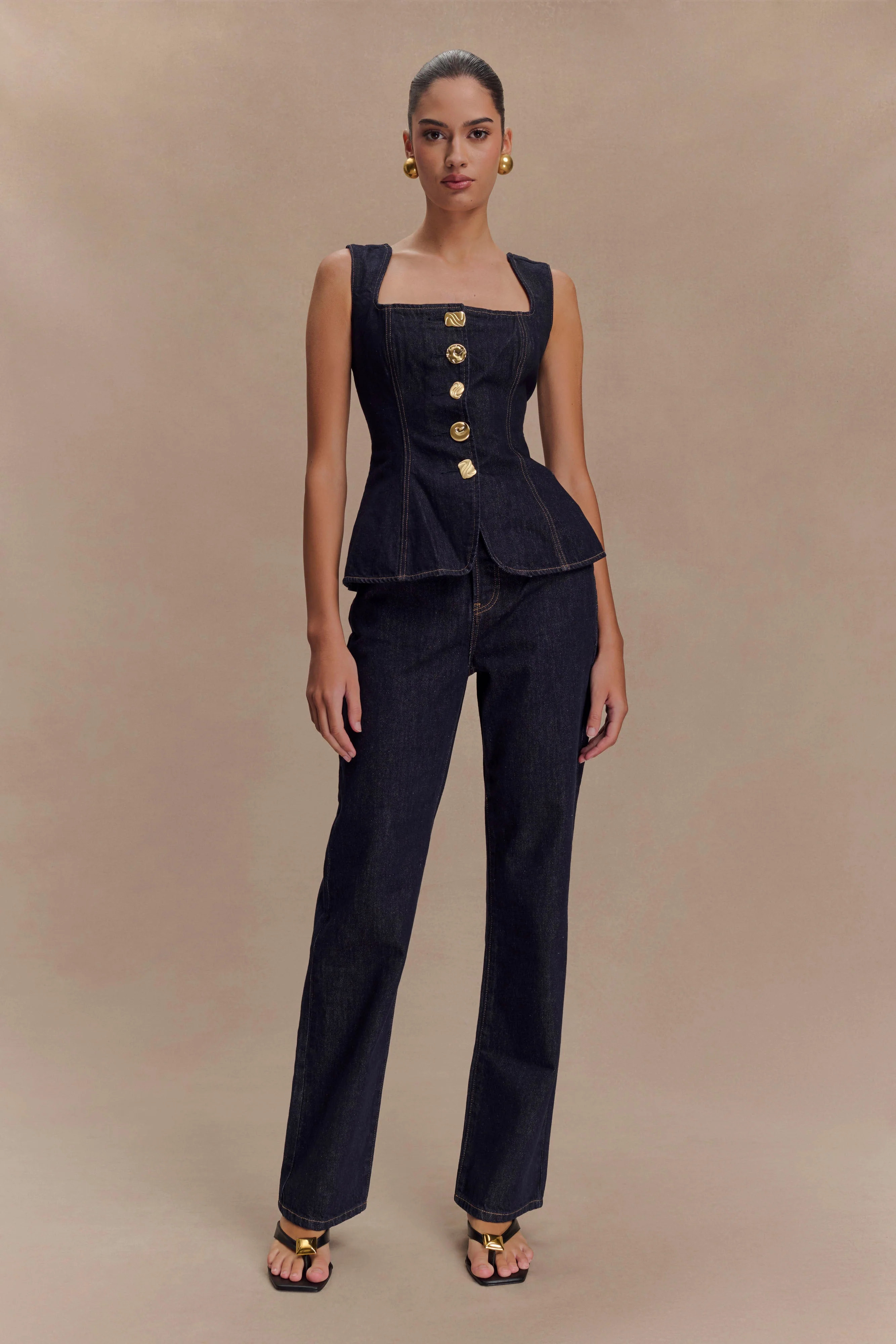 Janine High Waisted Straight Leg Jeans - Washed Indigo Blue - Image 6