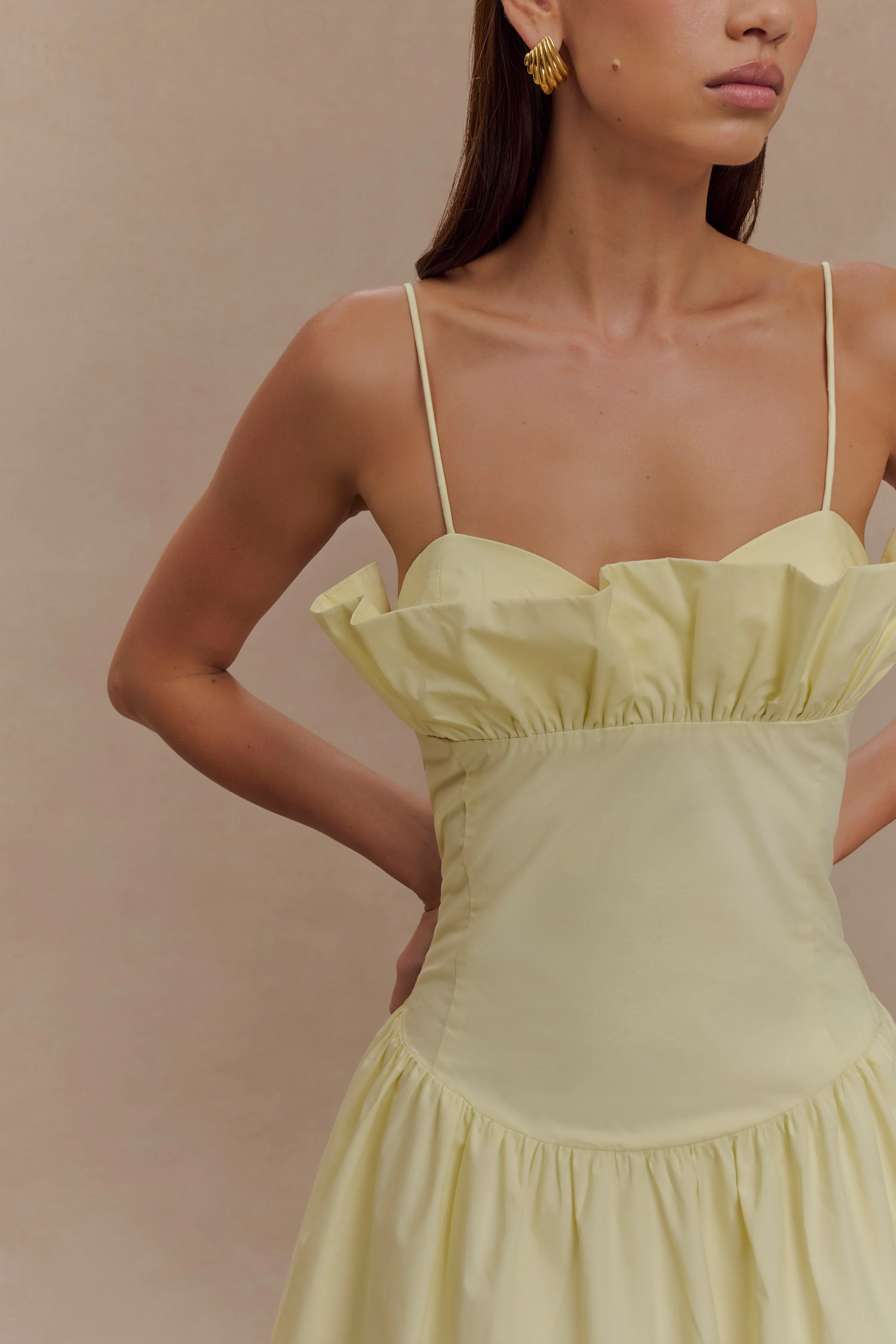 Janis Cotton Frill Maxi Dress - Lemon - Image 3