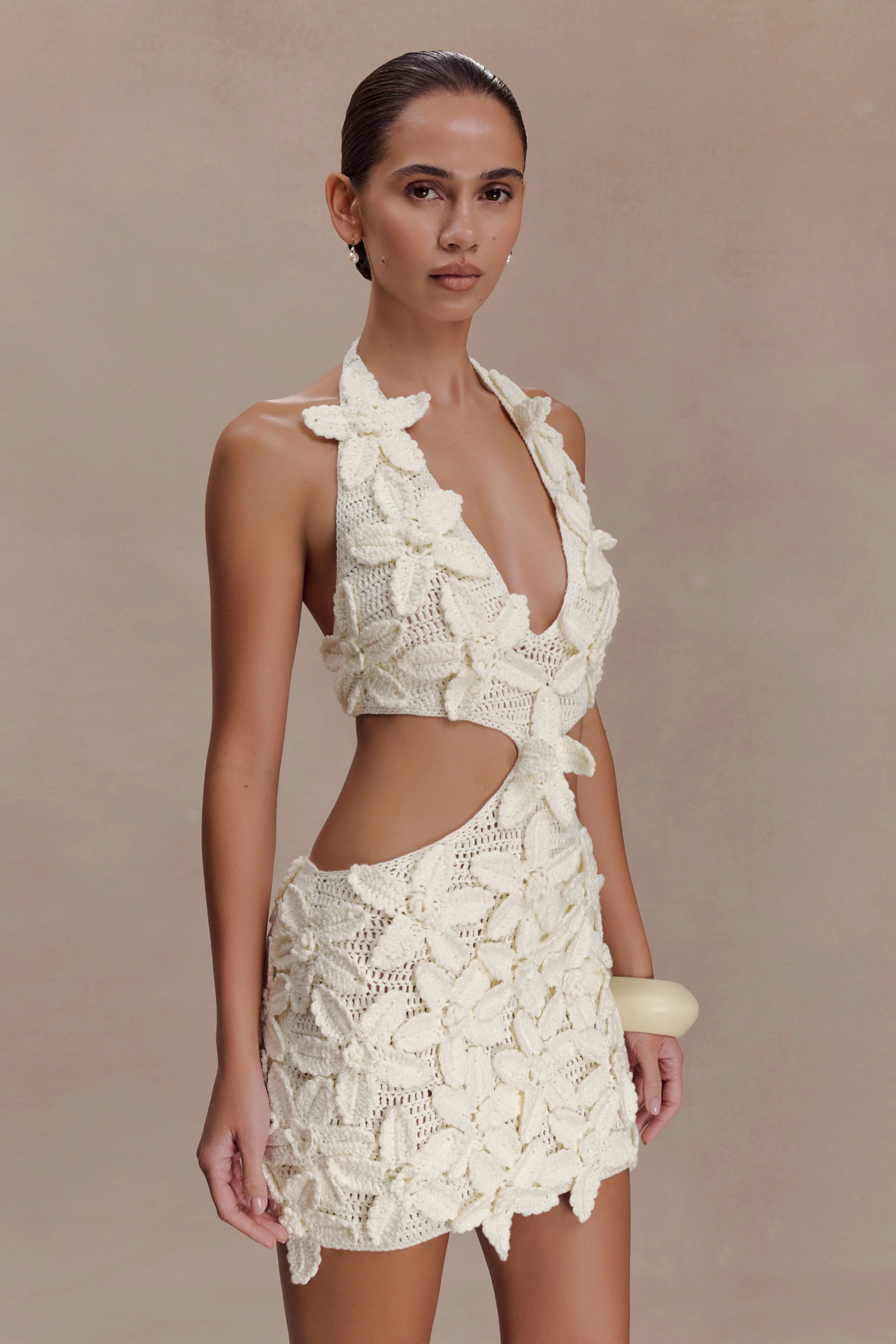 Jaylene Floral Crochet Mini Dress - White - Image 3
