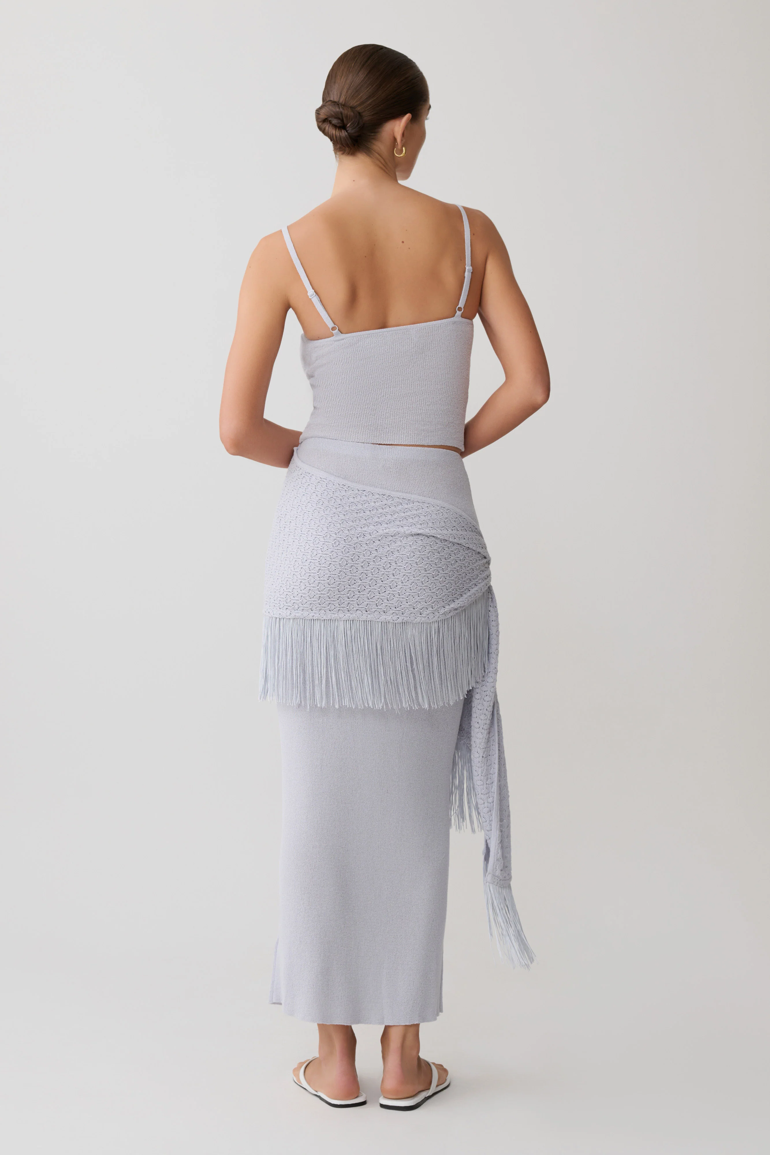Jaytee Knit Maxi Skirt With Fringe Tie - Sky Blue - Image 2