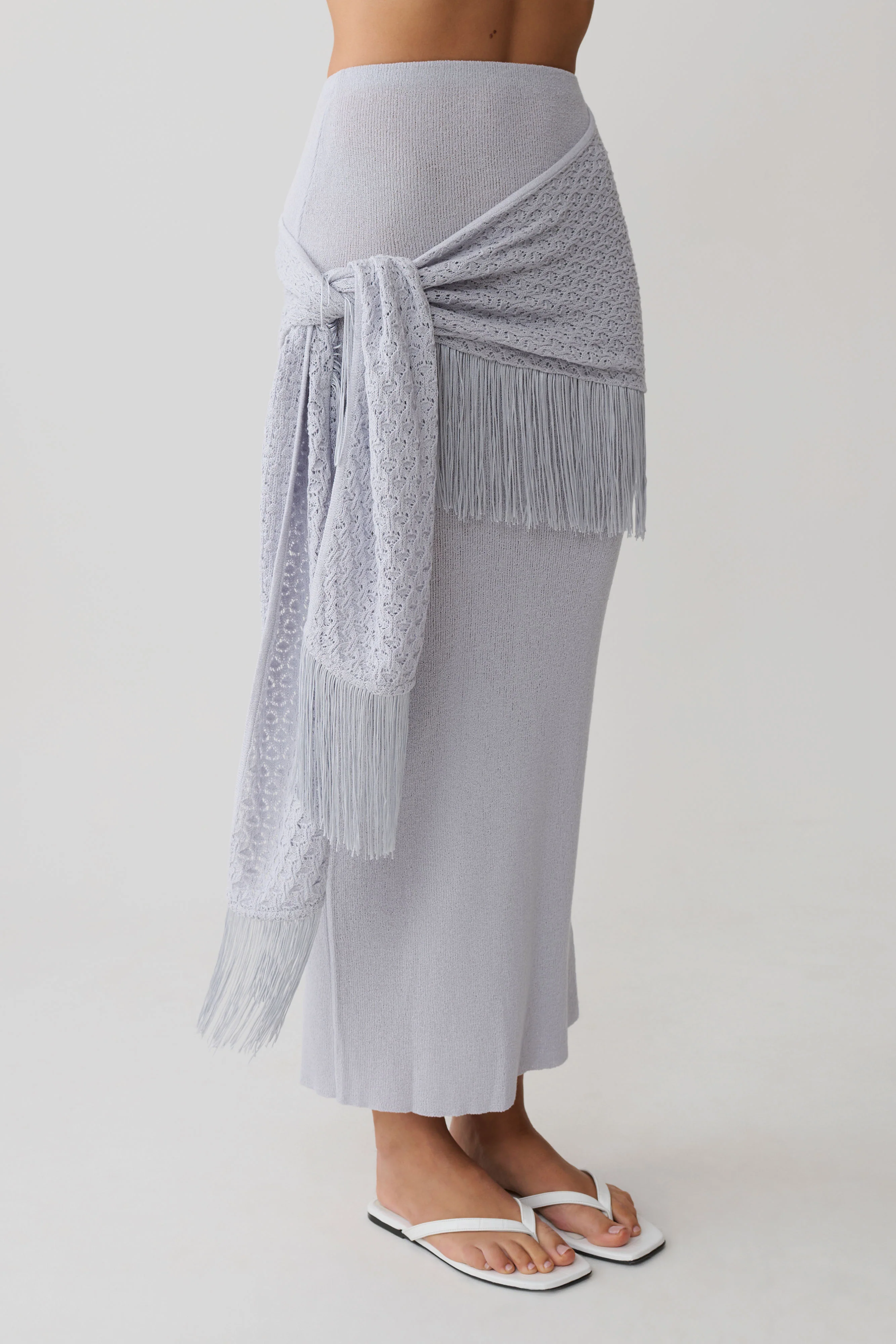 Jaytee Knit Maxi Skirt With Fringe Tie - Sky Blue - Image 5