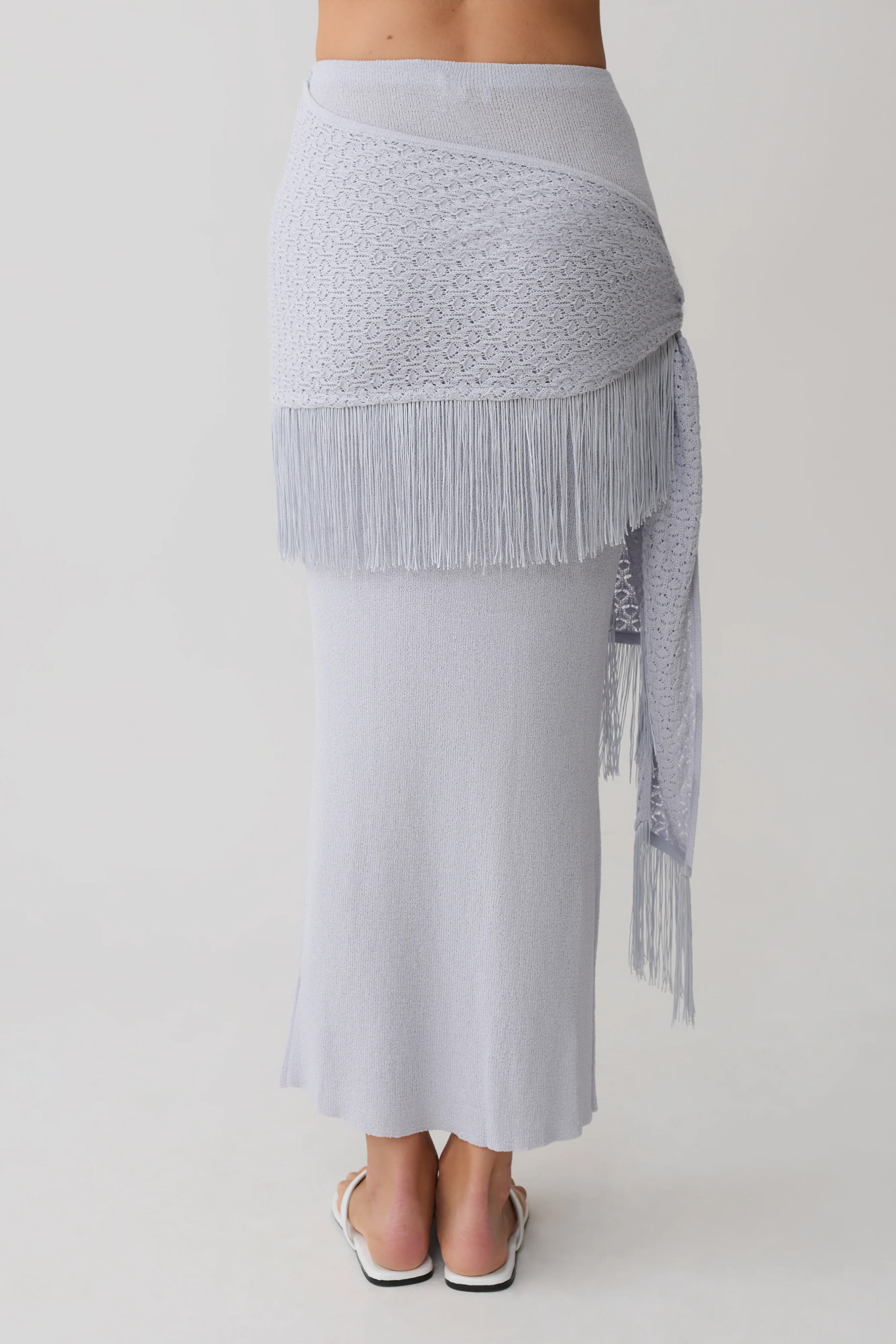 Jaytee Knit Maxi Skirt With Fringe Tie - Sky Blue - Image 6
