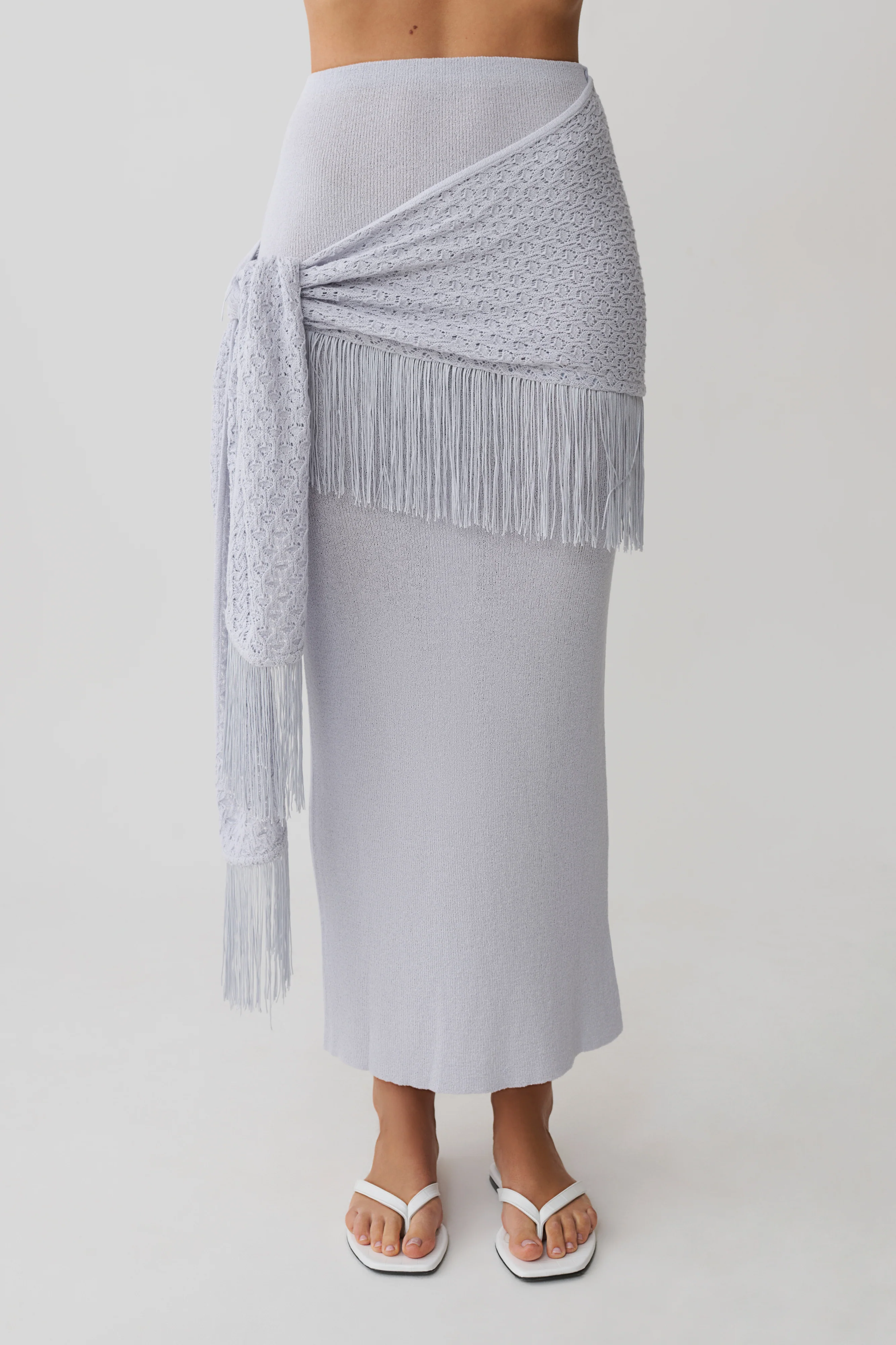 Jaytee Knit Maxi Skirt With Fringe Tie - Sky Blue - Image 7
