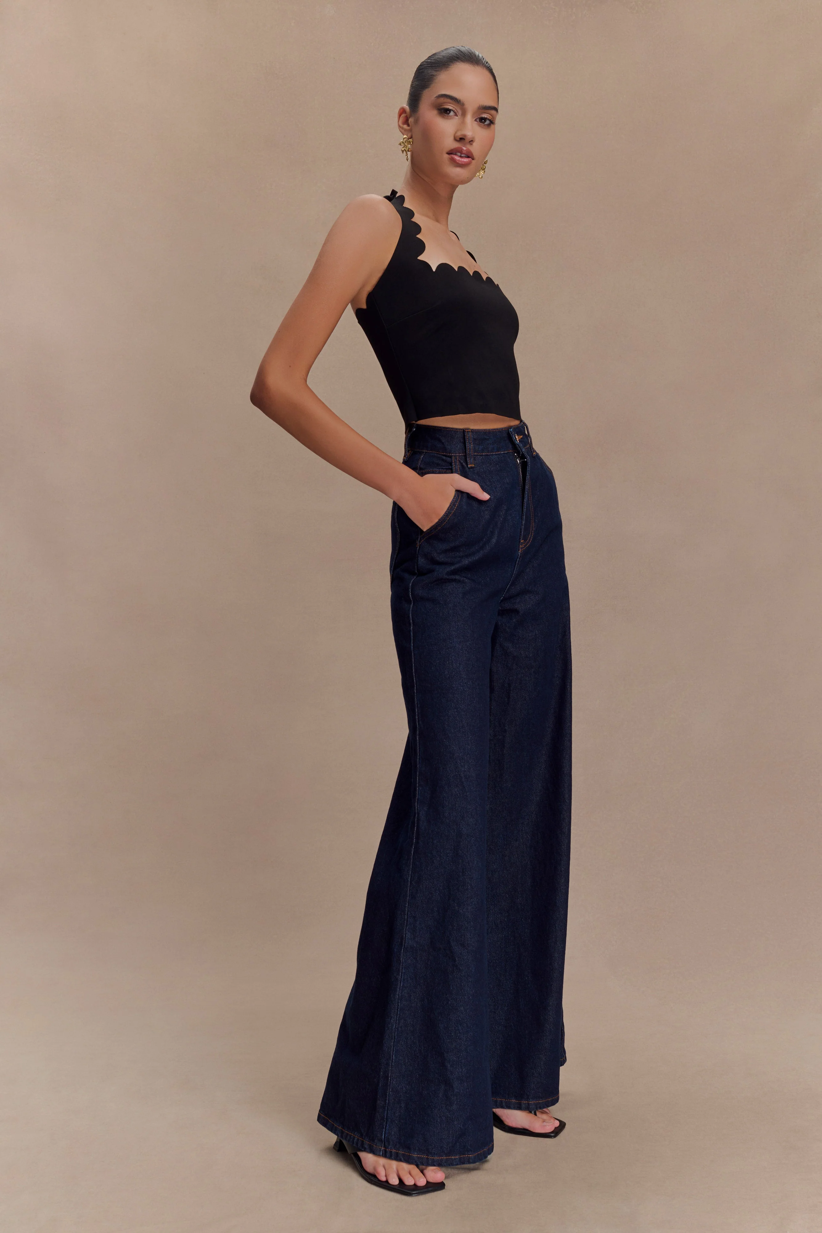 Jen Wide Leg Flare Denim Jeans - Indigo Blue - Image 3