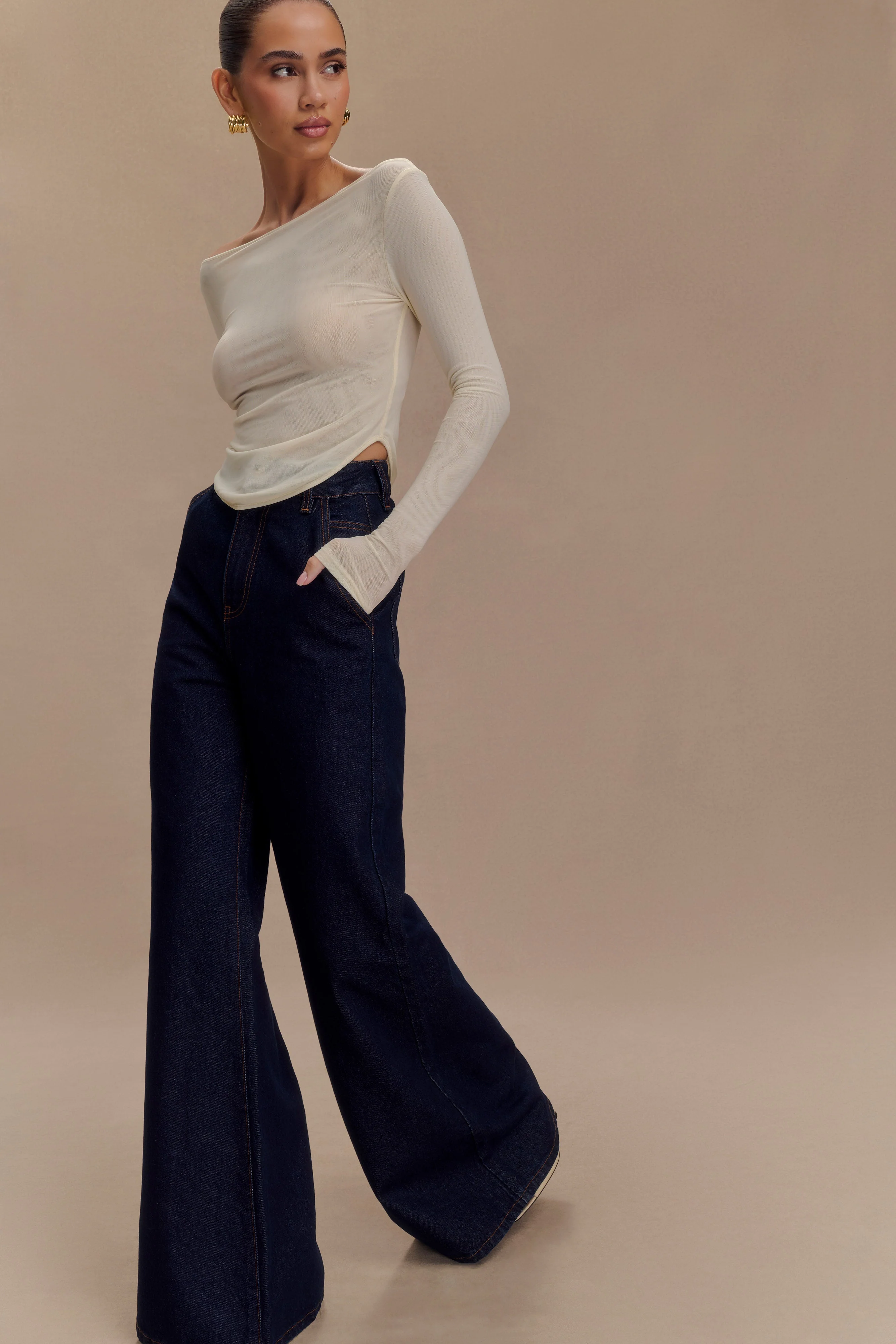 Jen Wide Leg Flare Denim Jeans - Indigo Blue - Image 5