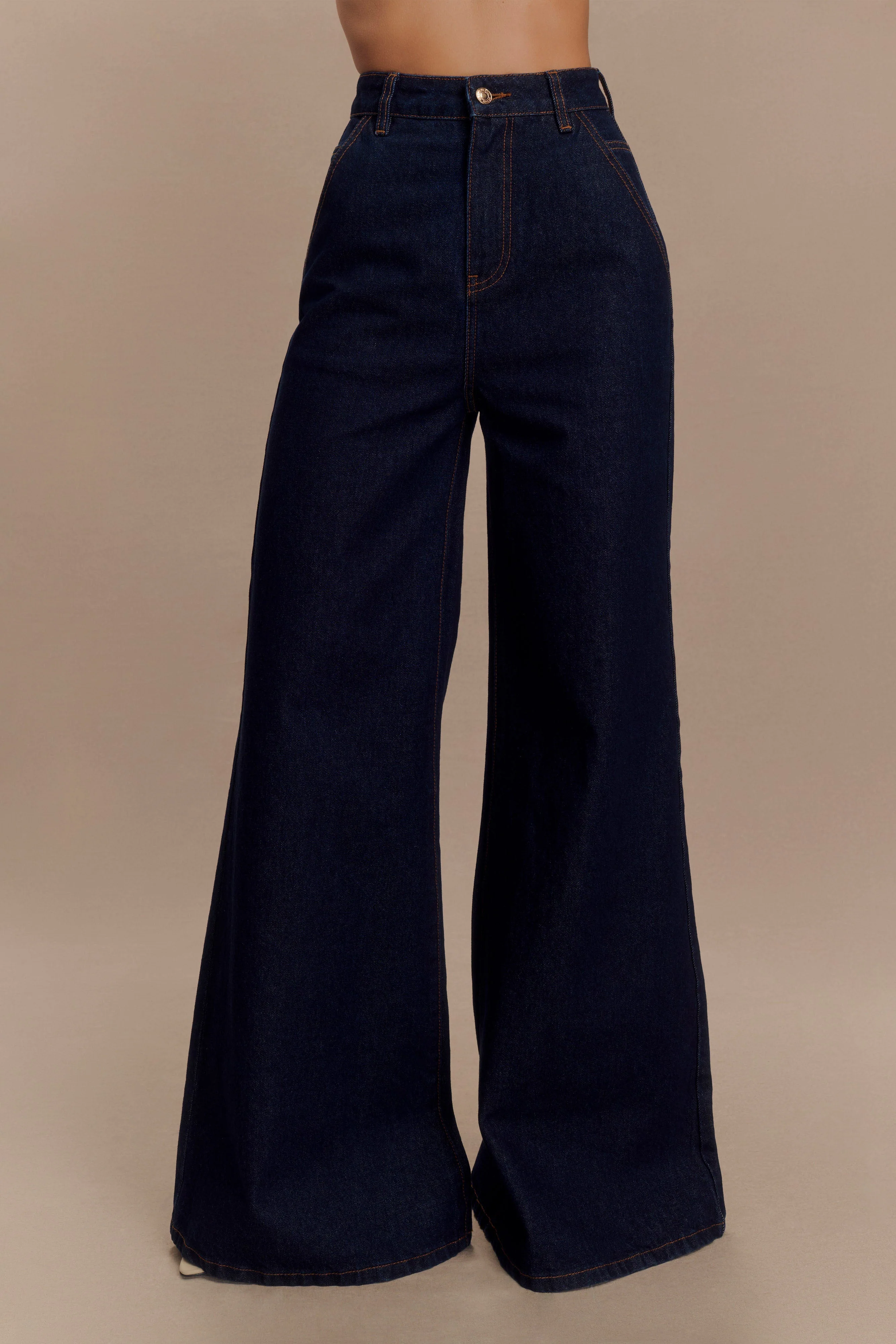 Jen Wide Leg Flare Denim Jeans - Indigo Blue - Image 6