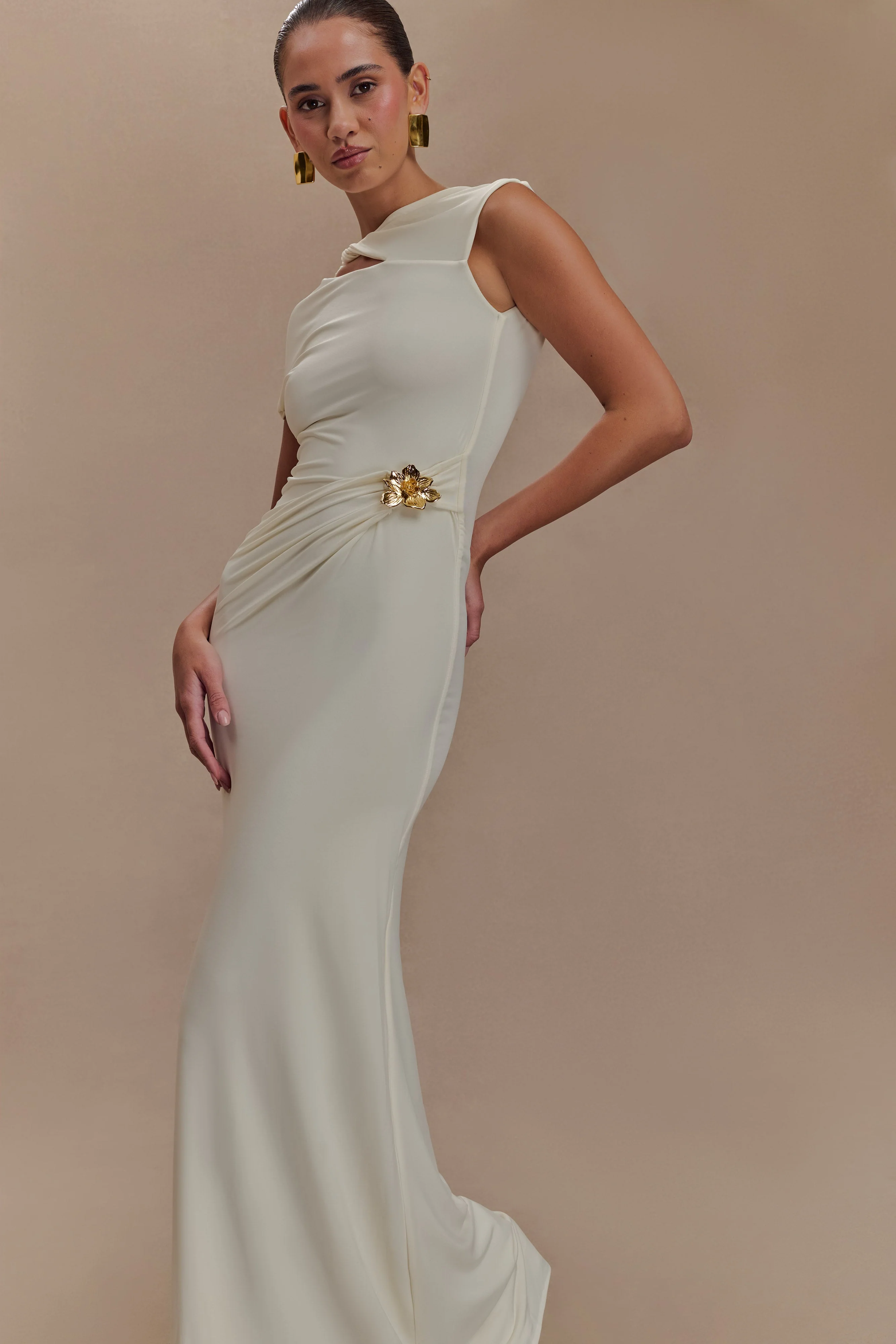 Kaida Slinky Maxi Dress With Hardware - Ivory - Image 3