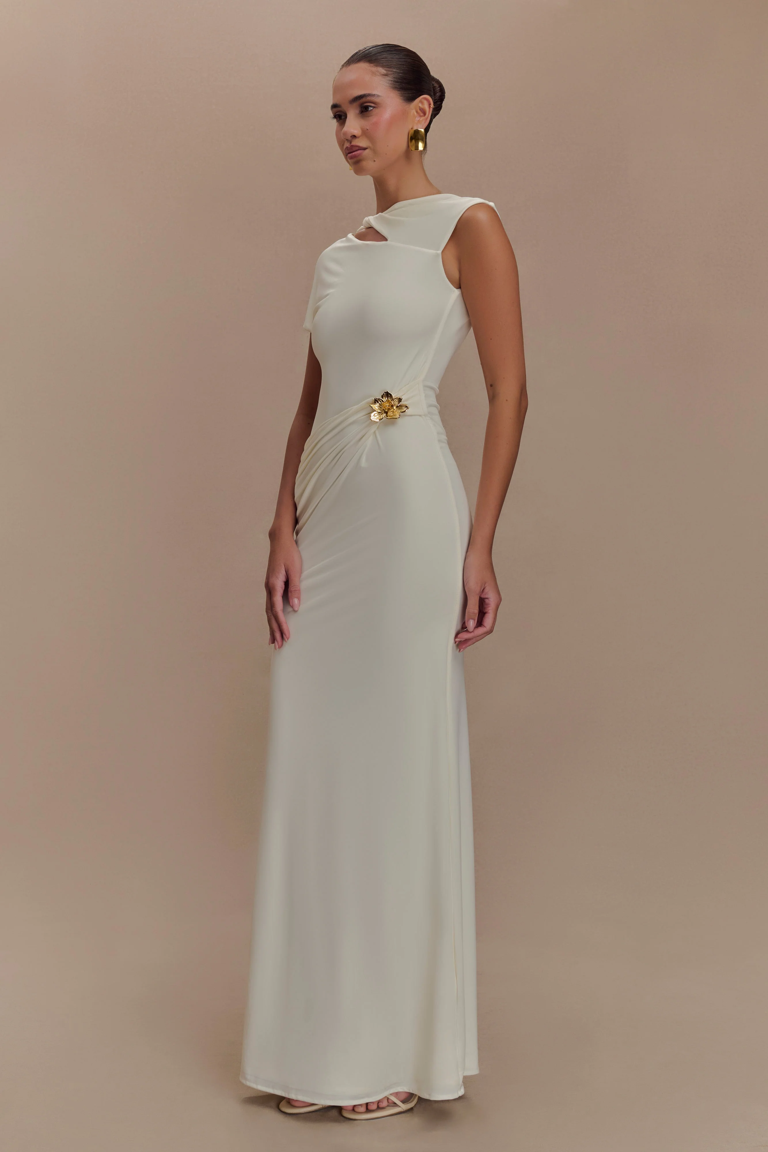 Kaida Slinky Maxi Dress With Hardware - Ivory - Image 4