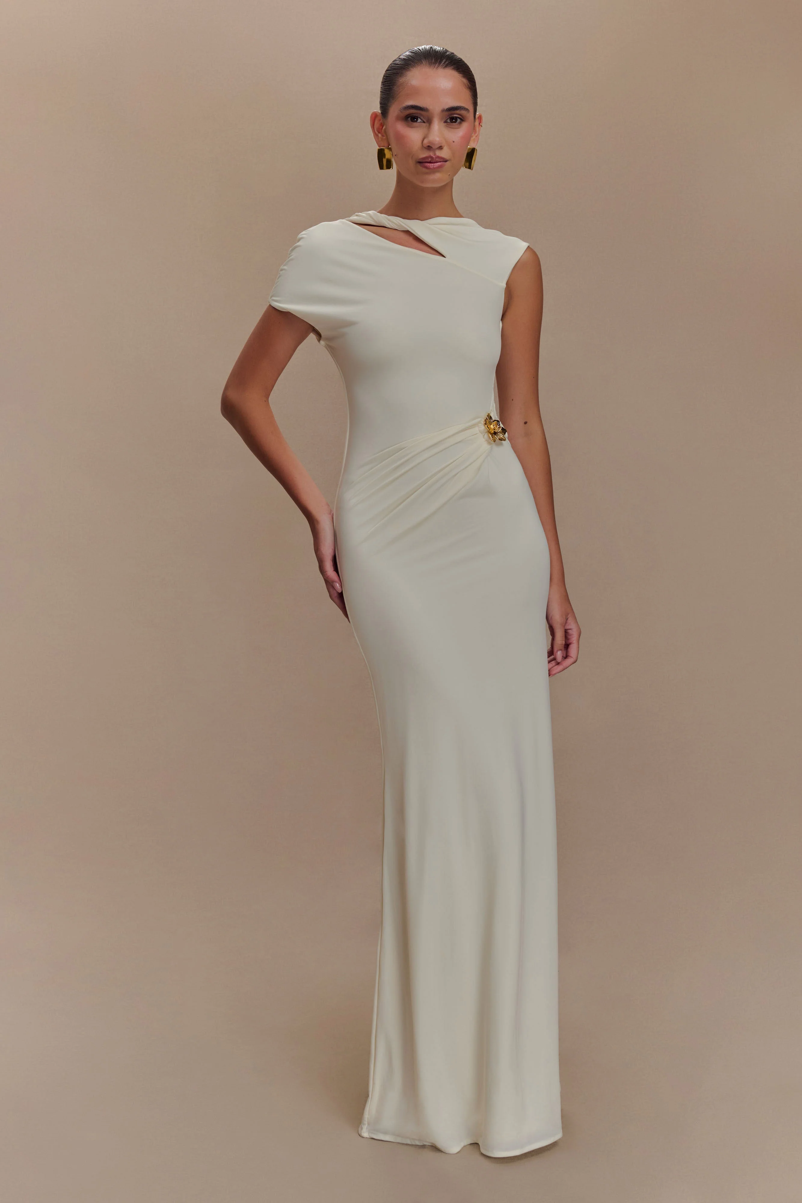 Kaida Slinky Maxi Dress With Hardware - Ivory - Image 5