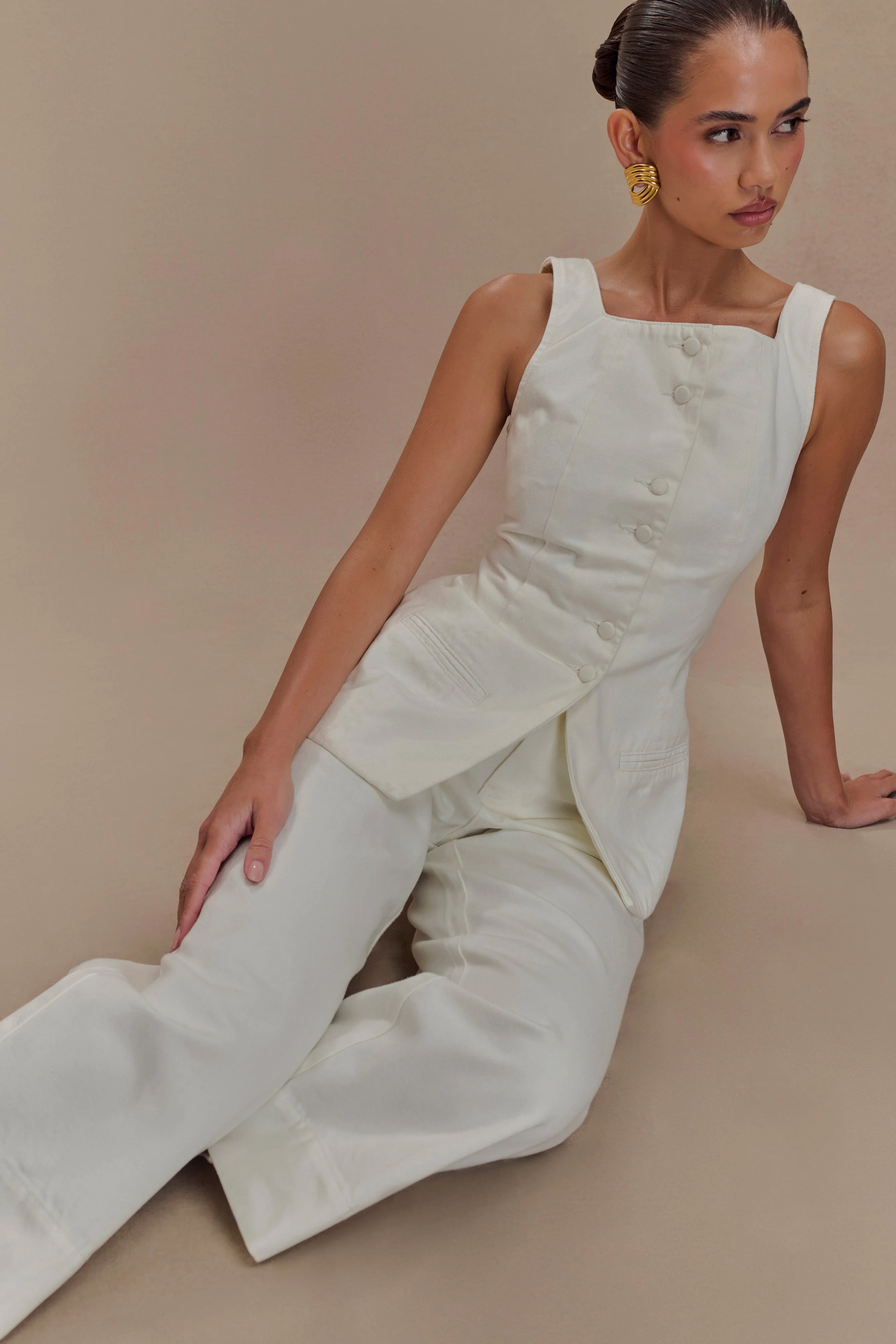 Kaitlyn Square Neck Long Line Top - White - Image 3