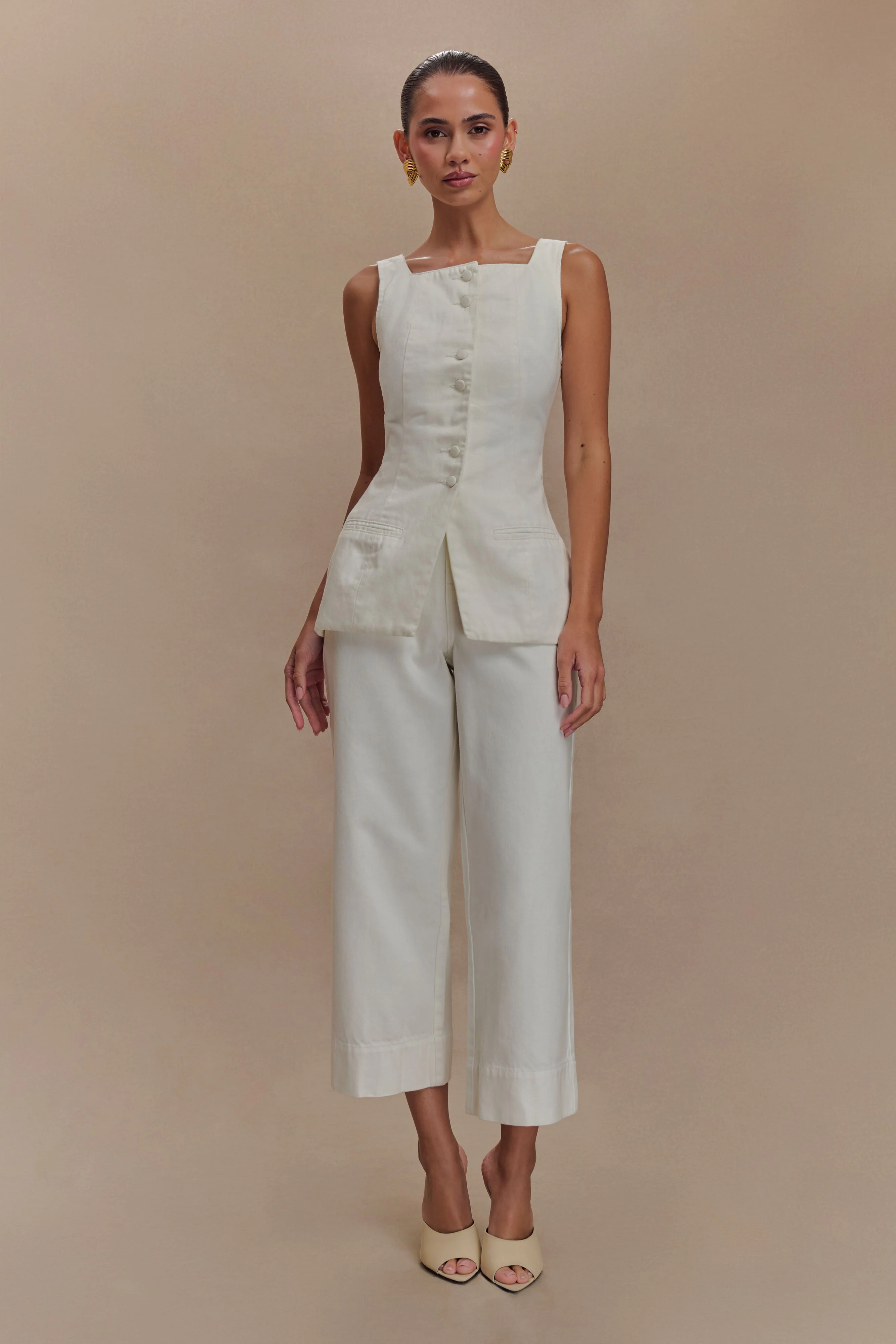 Kaitlyn Square Neck Long Line Top - White - Image 5