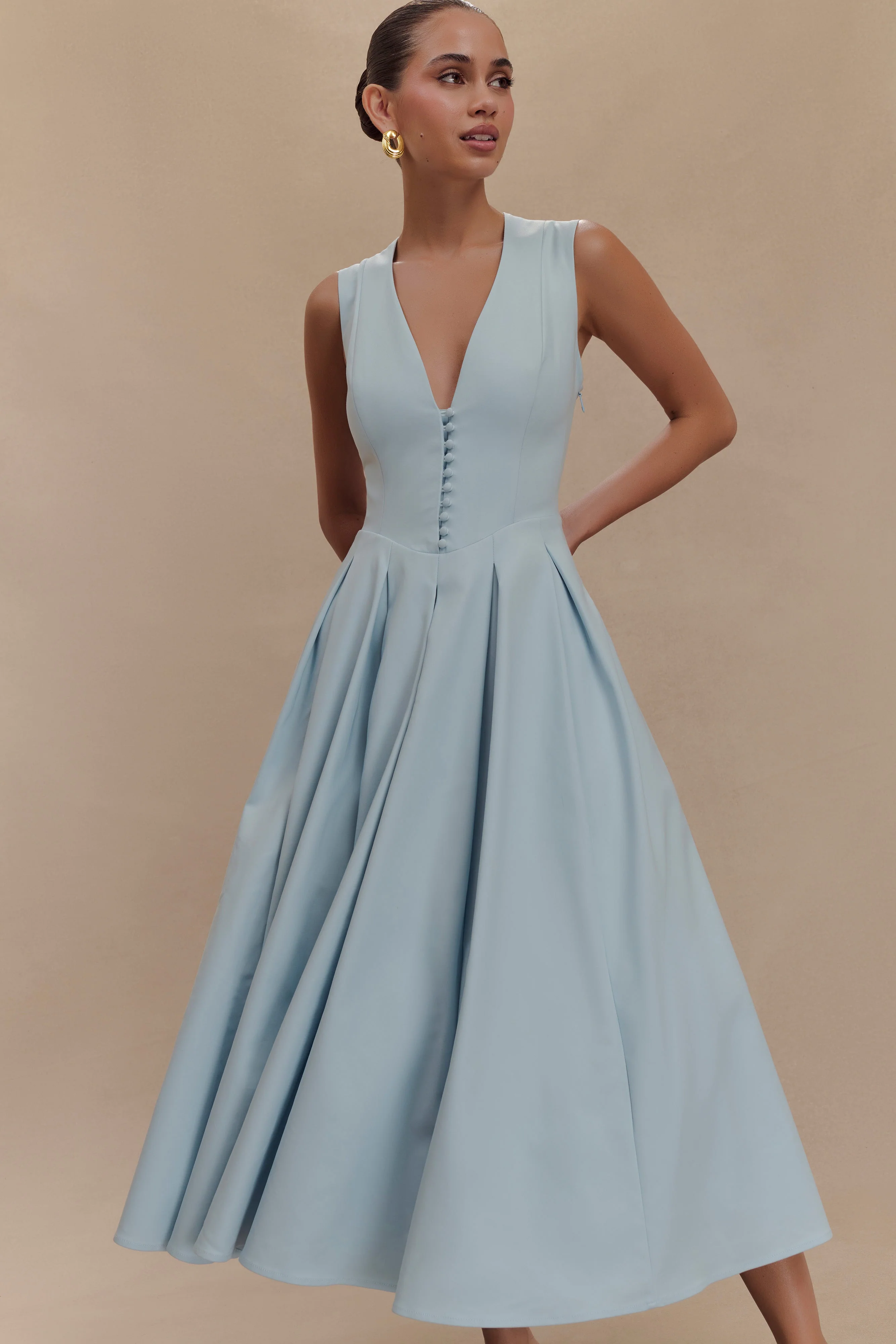 Keely Cotton Sleeveless Midi Dress - Sky Blue - Image 6