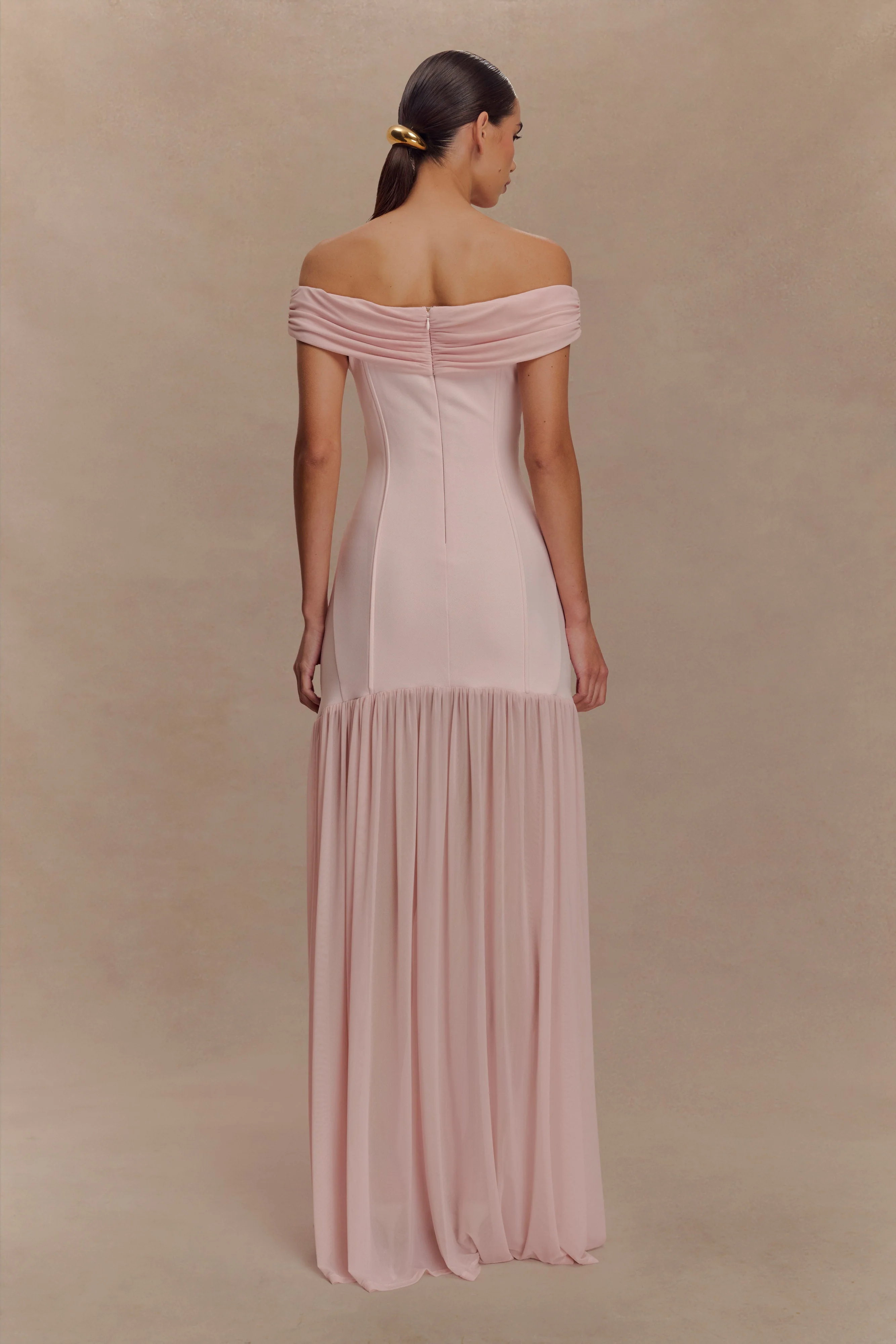 Kellie Off Shoulder Crepe Maxi Dress - Blush Pink - Image 2