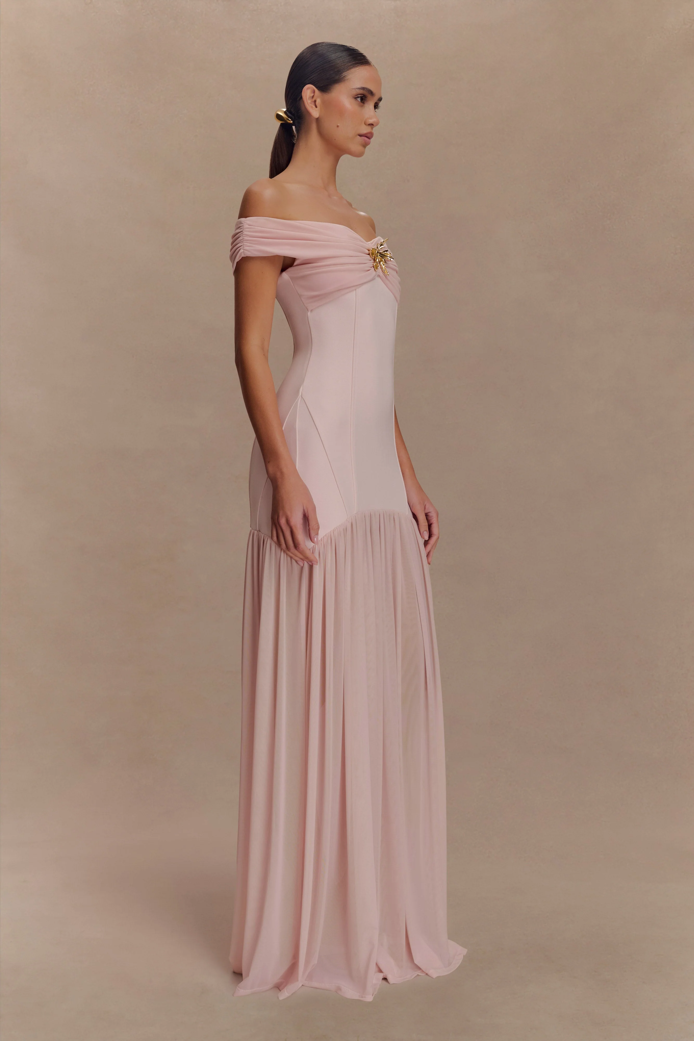 Kellie Off Shoulder Crepe Maxi Dress - Blush Pink - Image 4