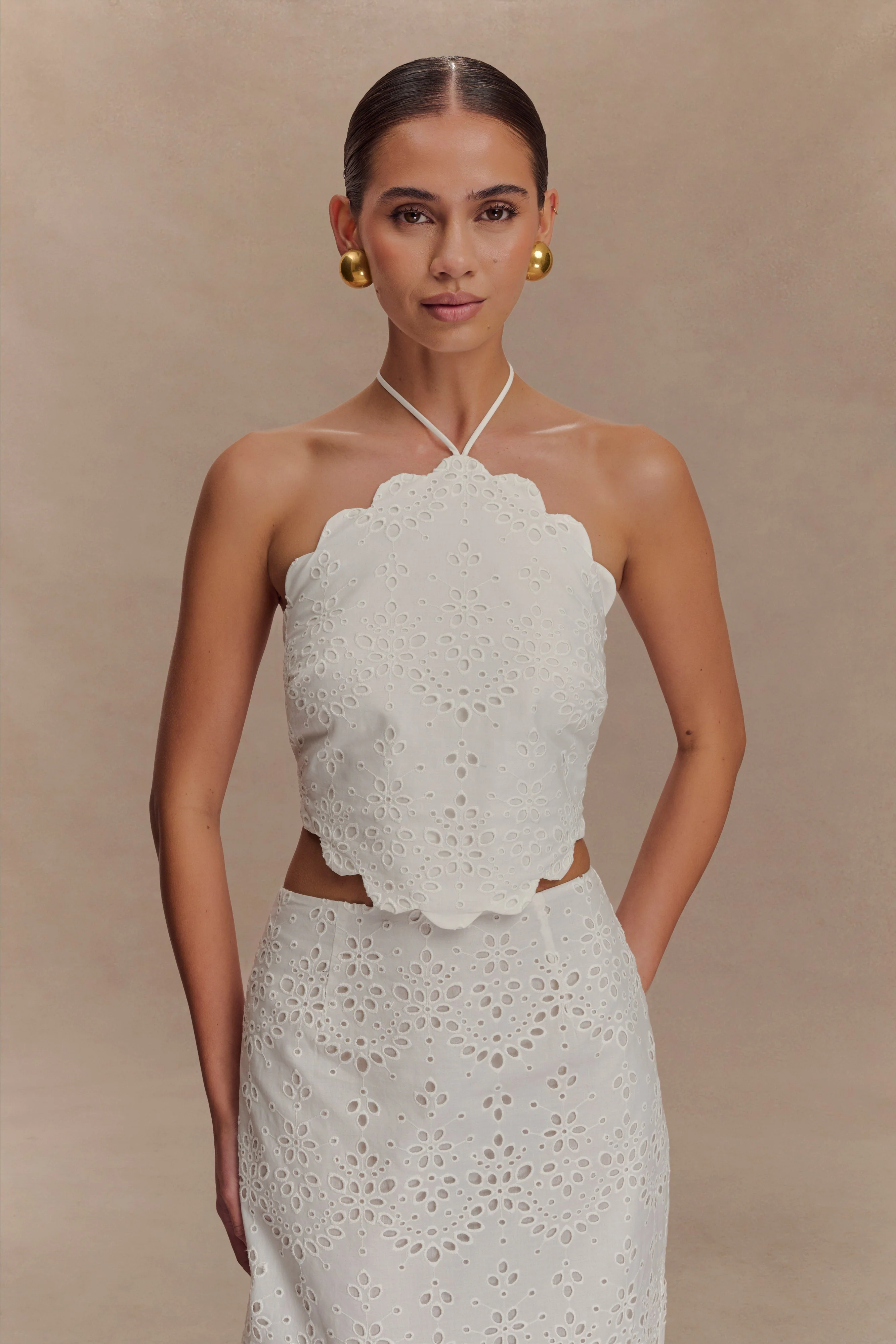 Kensley Broderie Halter Top - White - Image 5