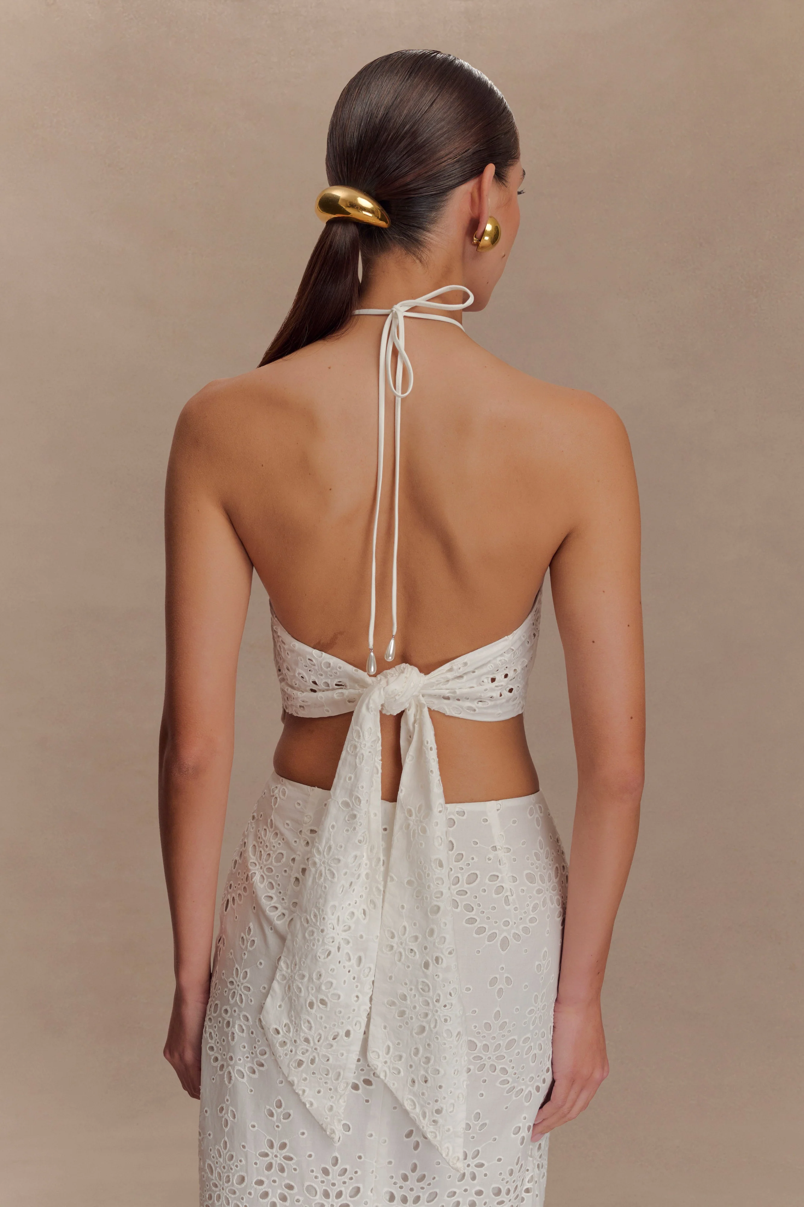 Kensley Broderie Halter Top - White - Image 6