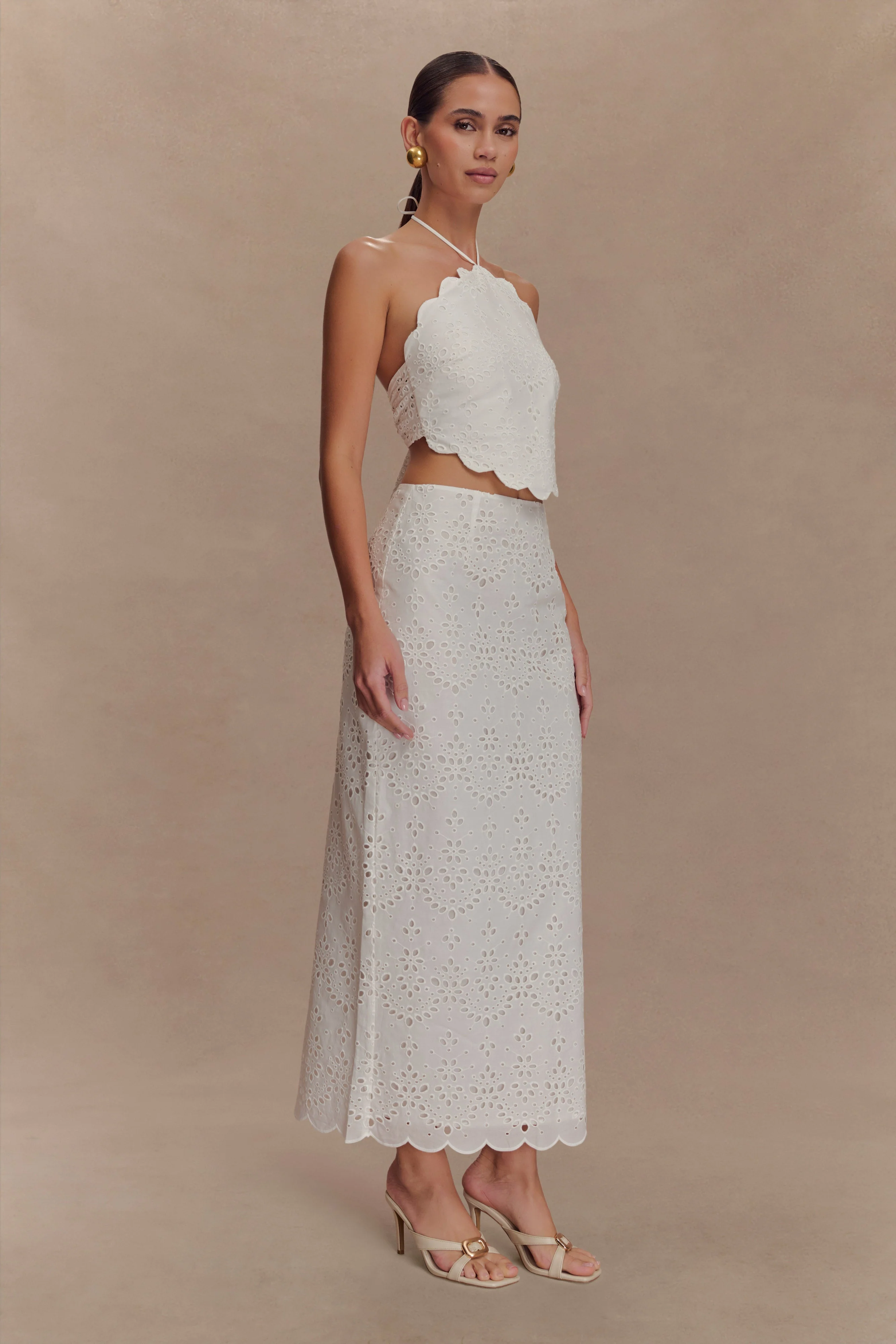 Kensley Broderie Halter Top - White - Image 7