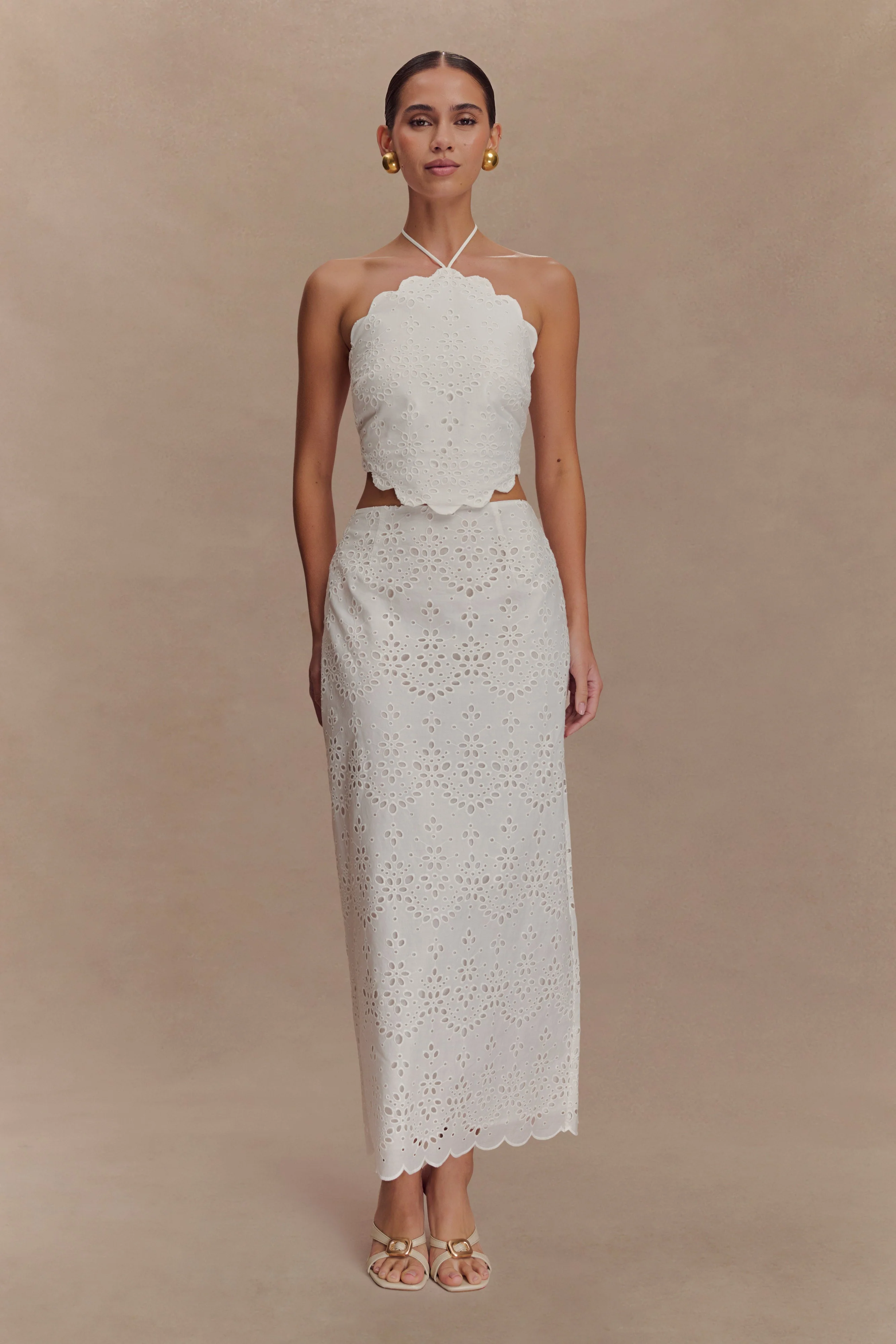 Kensley Broderie Midi Skirt - White - Image 3