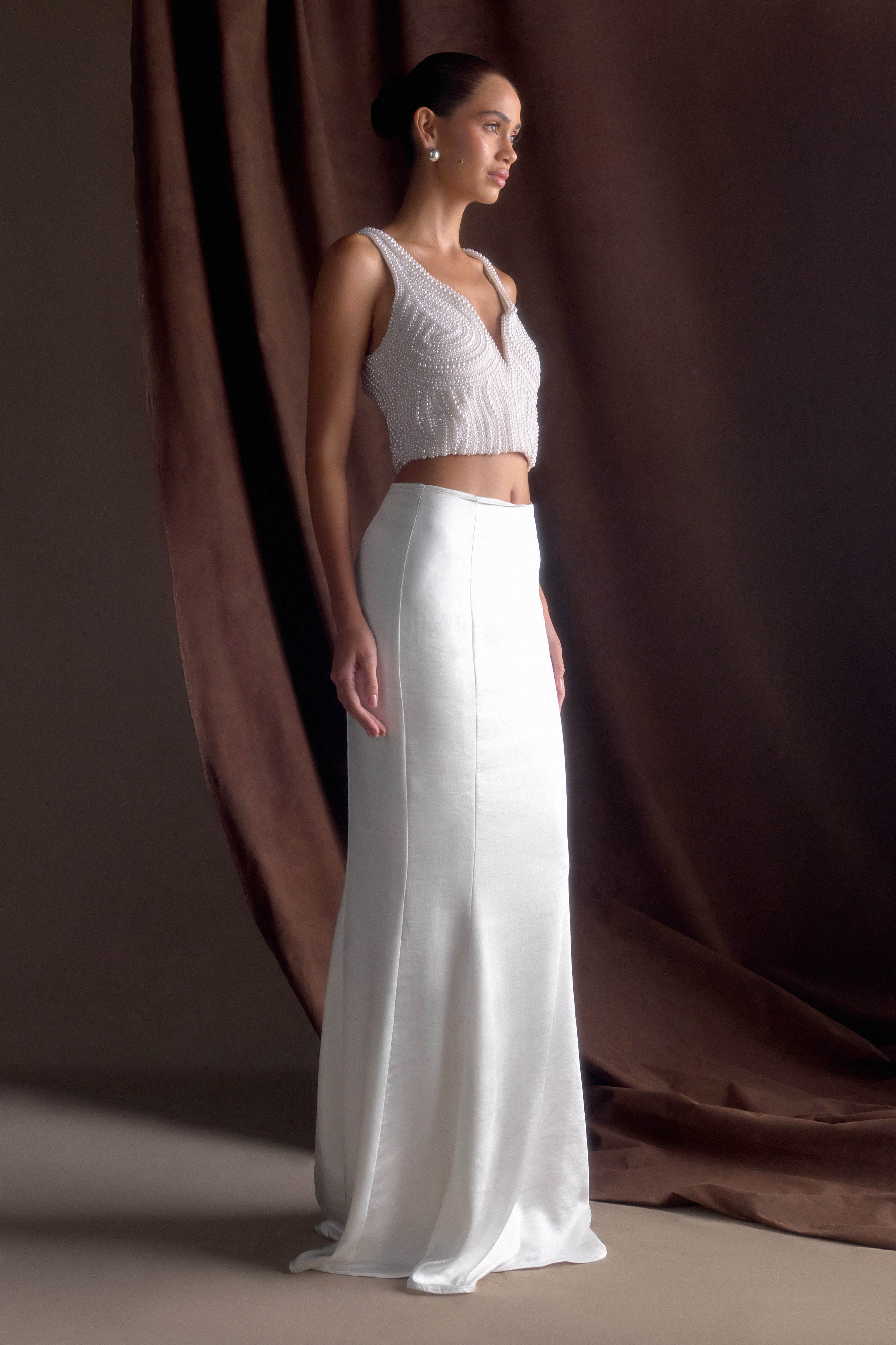 Khloe Satin Fishtail Maxi Skirt - White - Image 3