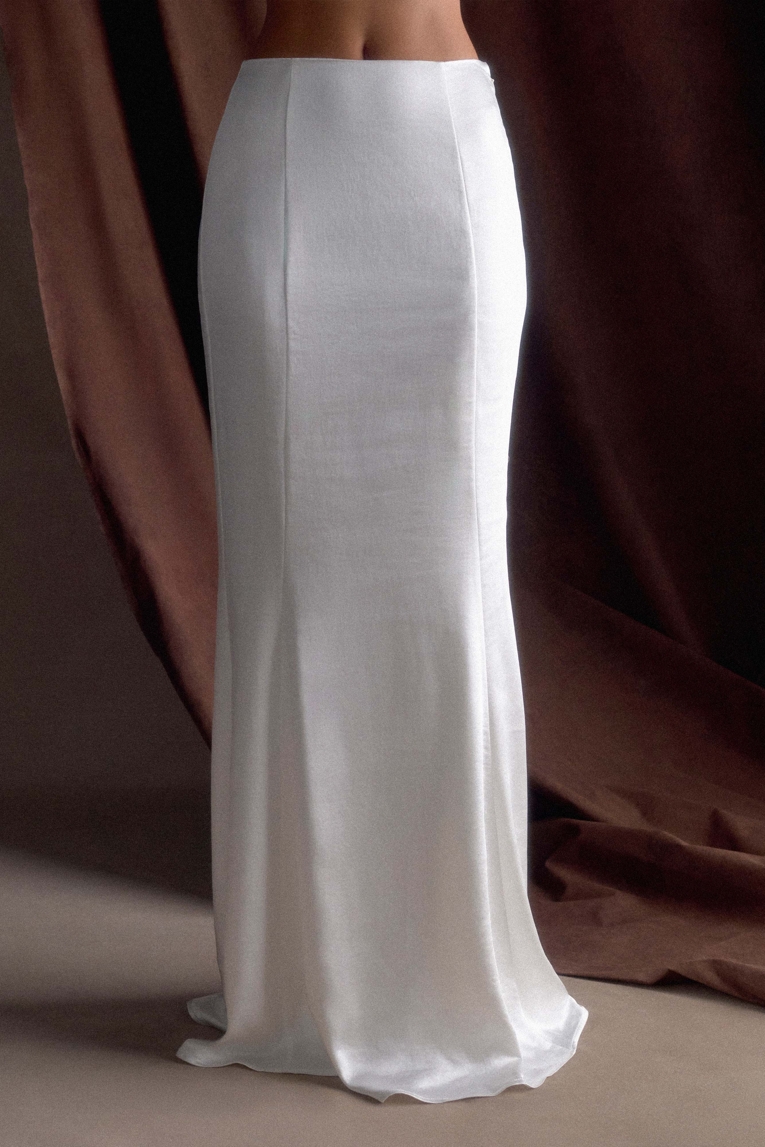 Khloe Satin Fishtail Maxi Skirt - White - Image 4