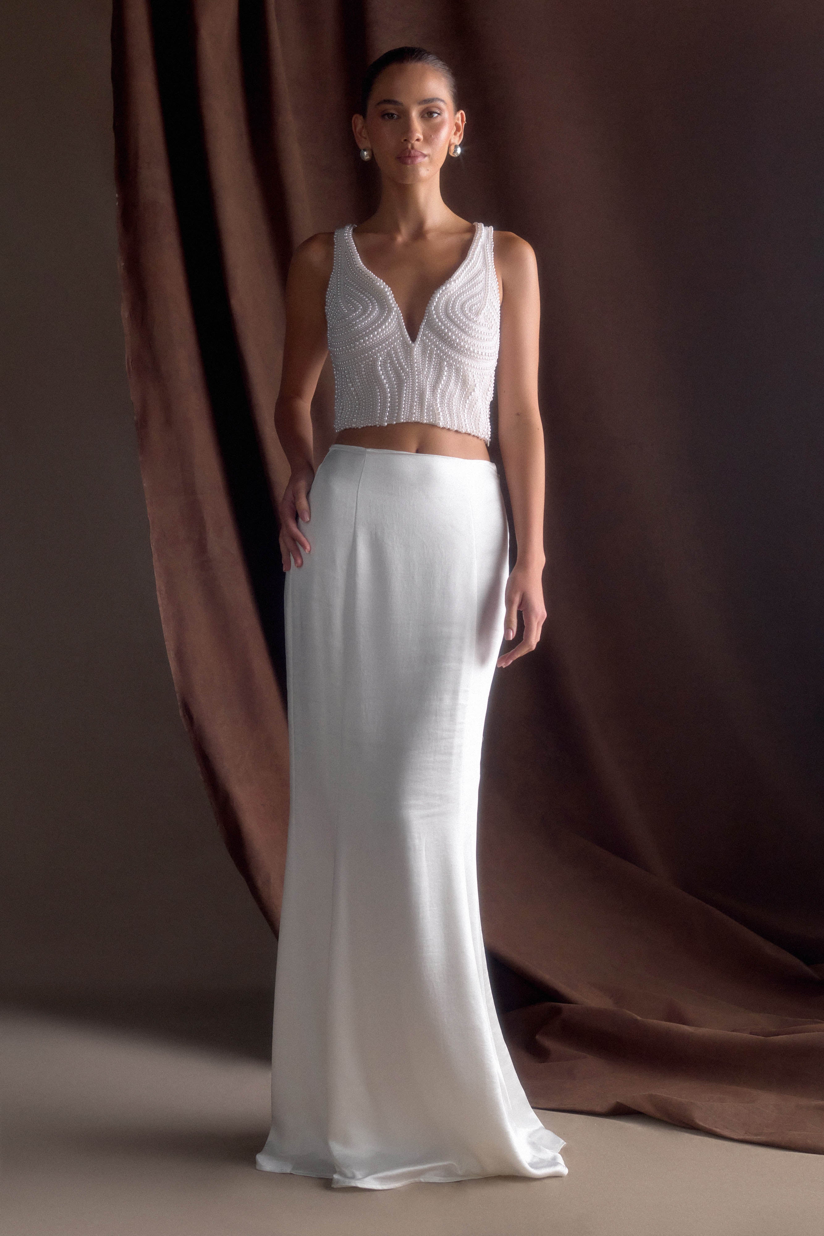 Khloe Satin Fishtail Maxi Skirt - White - Image 6