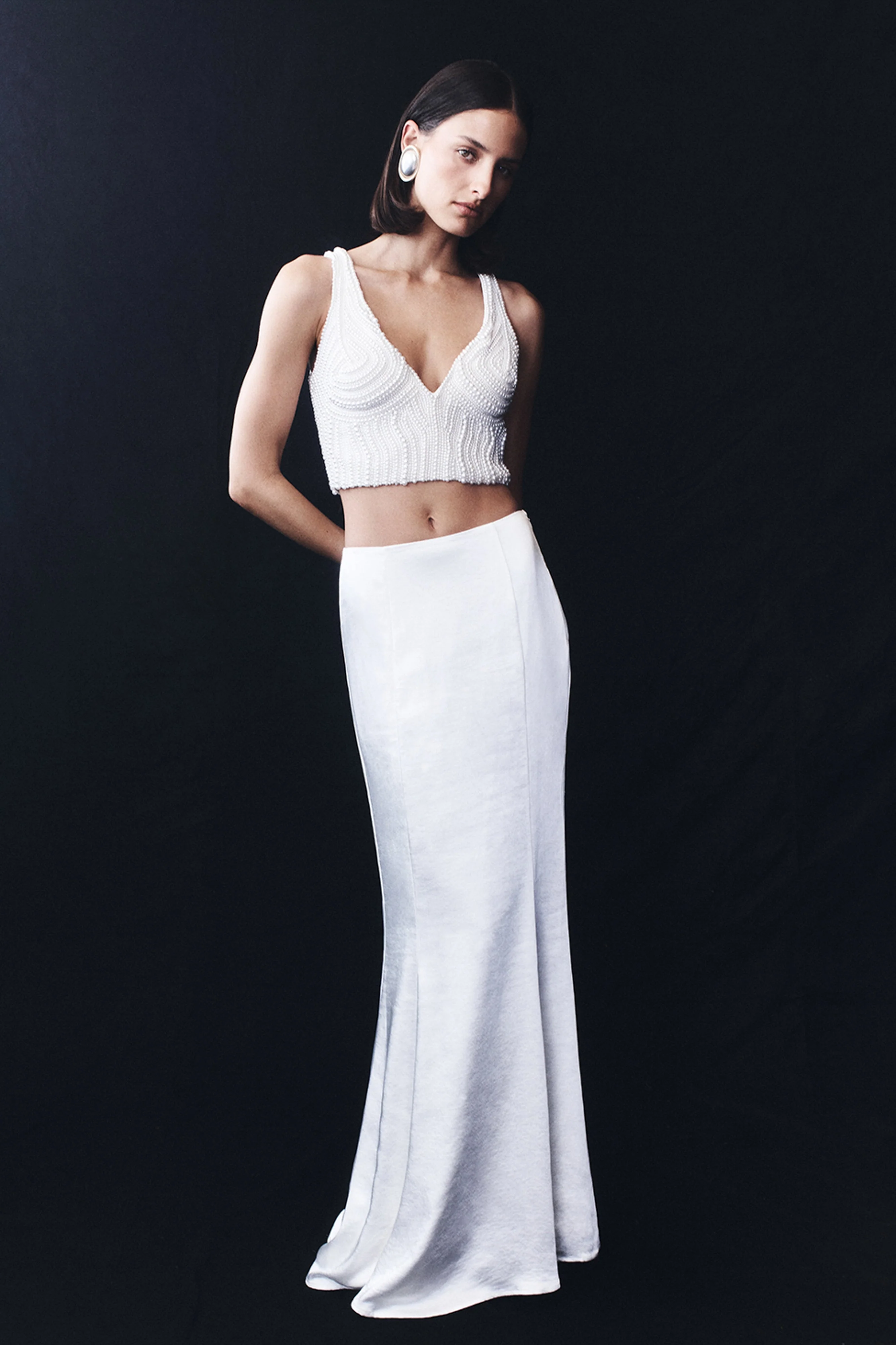 Khloe Satin Fishtail Maxi Skirt - White - Image 8