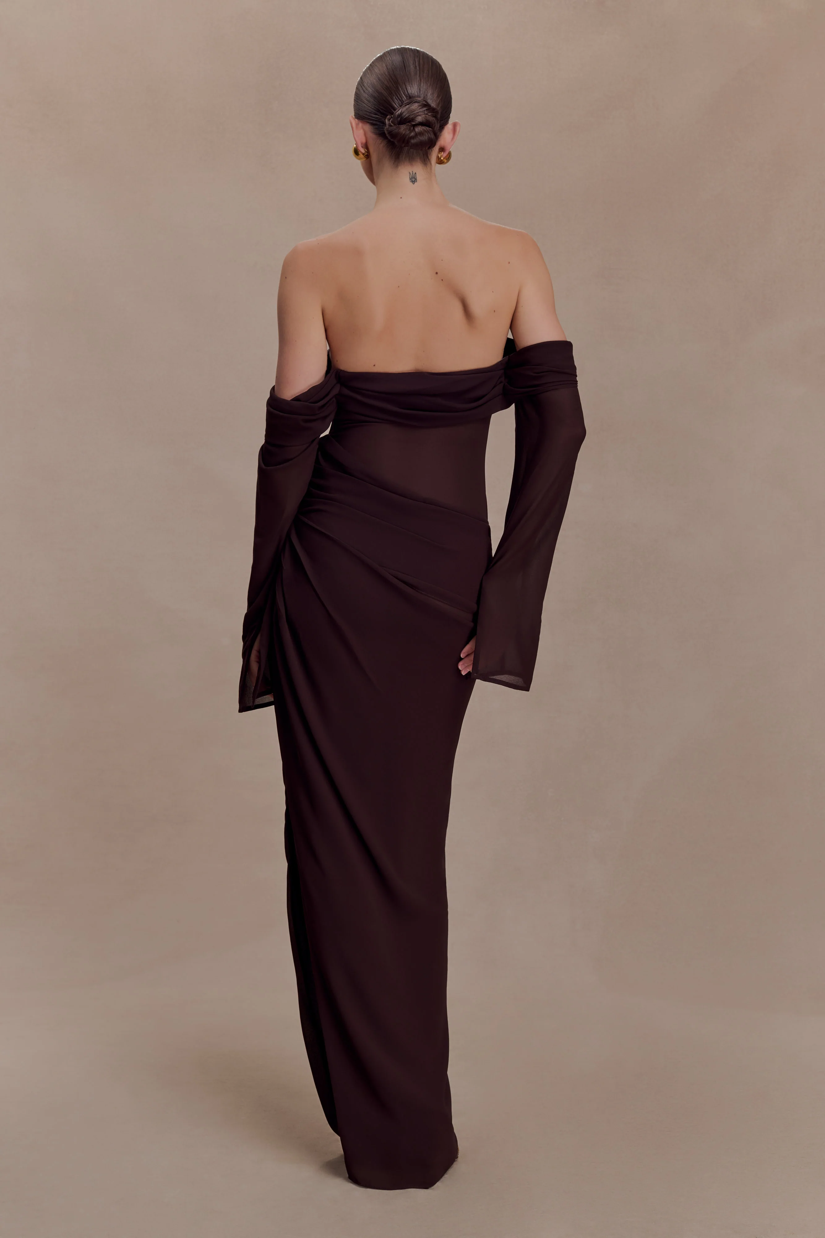 Kirsten Off Shoulder Chiffon Maxi Dress - Cacao Brown - Image 2