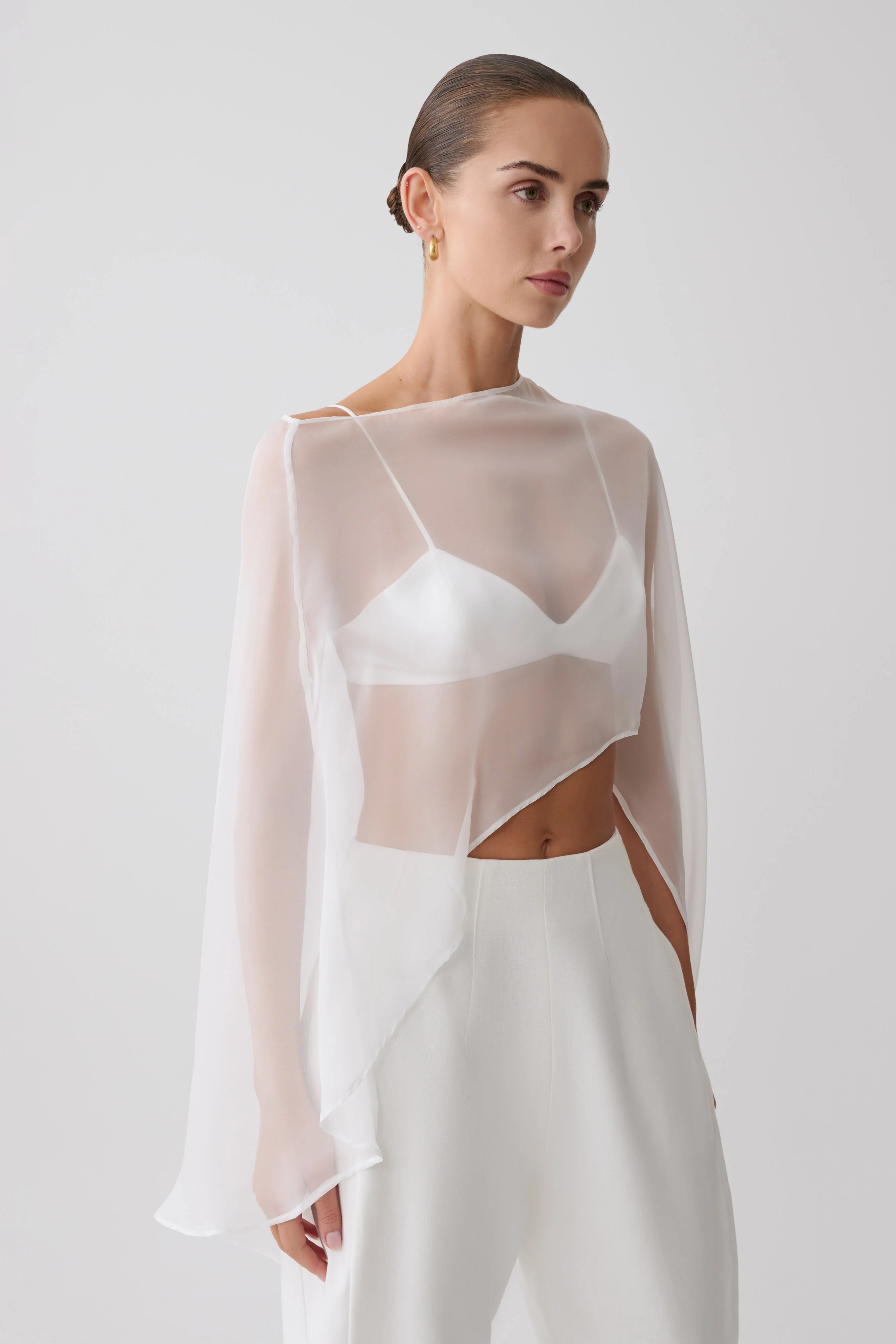 Kirstine Bralette With Chiffon Cape - Ivory - Image 3