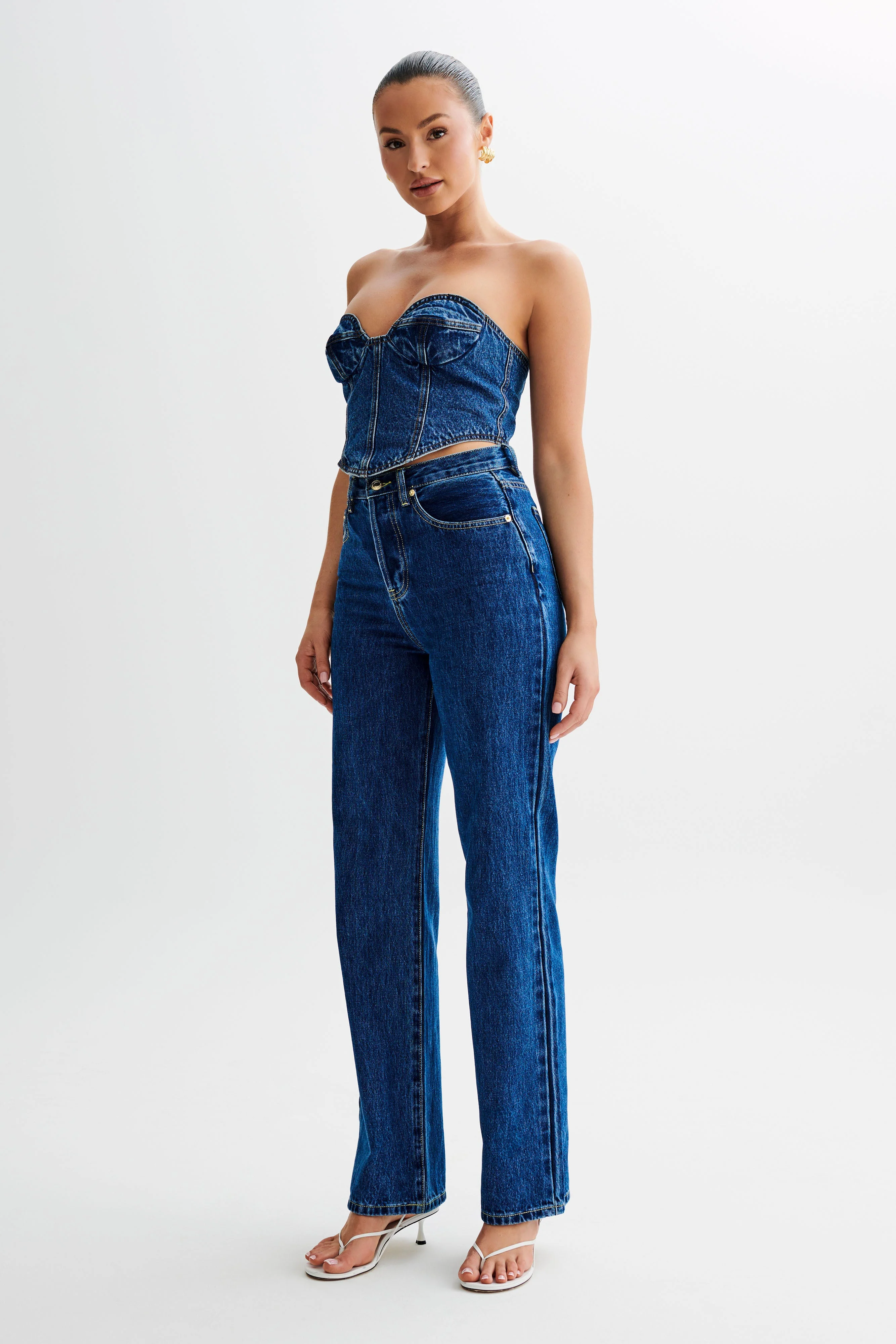 Lana Denim Cupped Corset Top - Dark Blue - Image 6