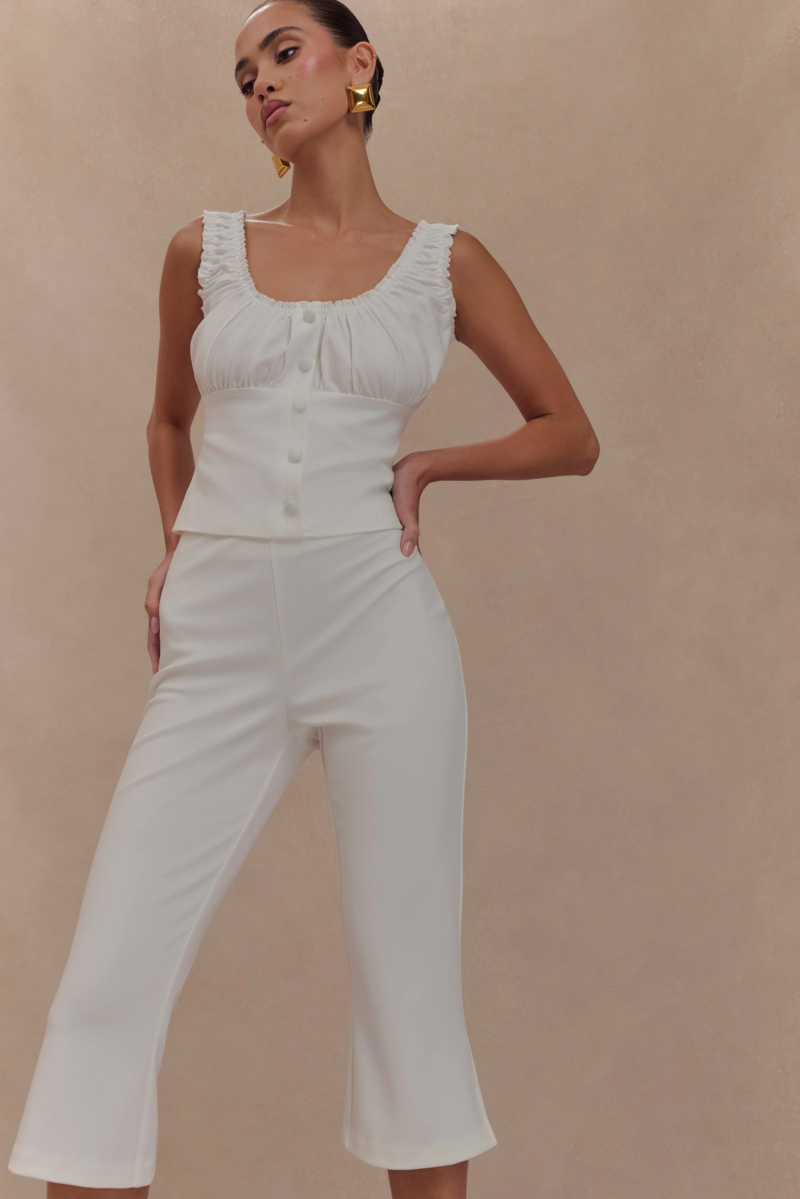 Layla Flared Crepe Capri Pants - White - Image 3