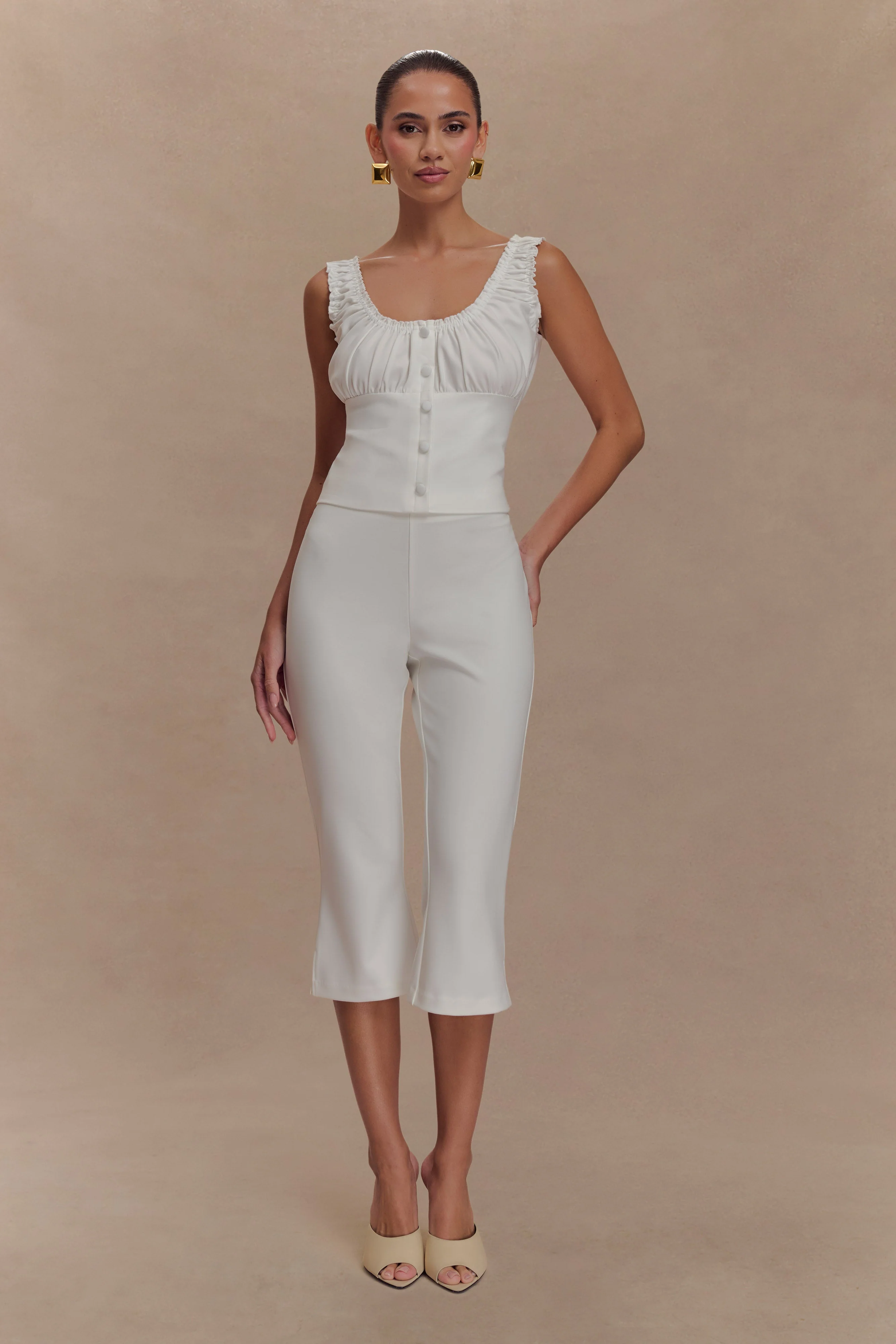 Layla Flared Crepe Capri Pants - White - Image 5